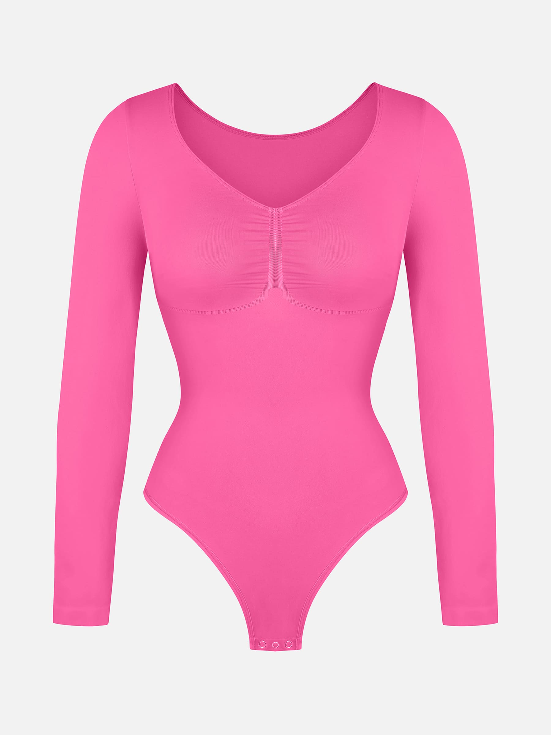 Feelingirl Seamless Long Sleeve Chest Support Tummy Control Thong Bodysuit
