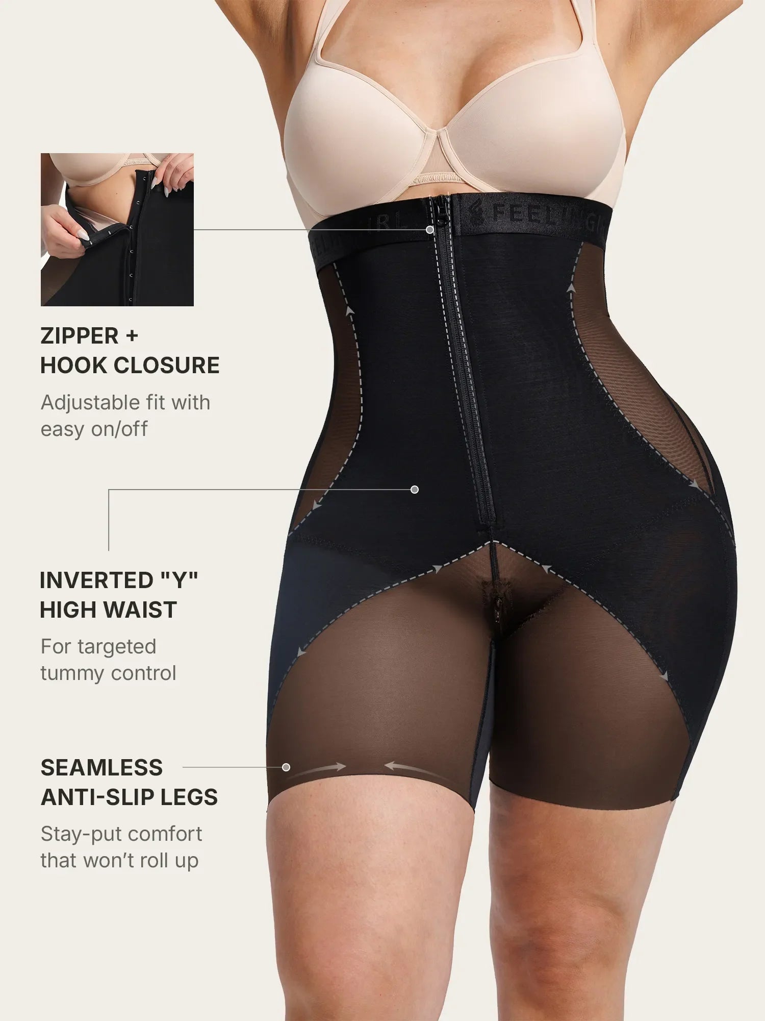 Feelingirl Inverted "Y" Compression Tummy Control Butt Lift Shaper Shorts