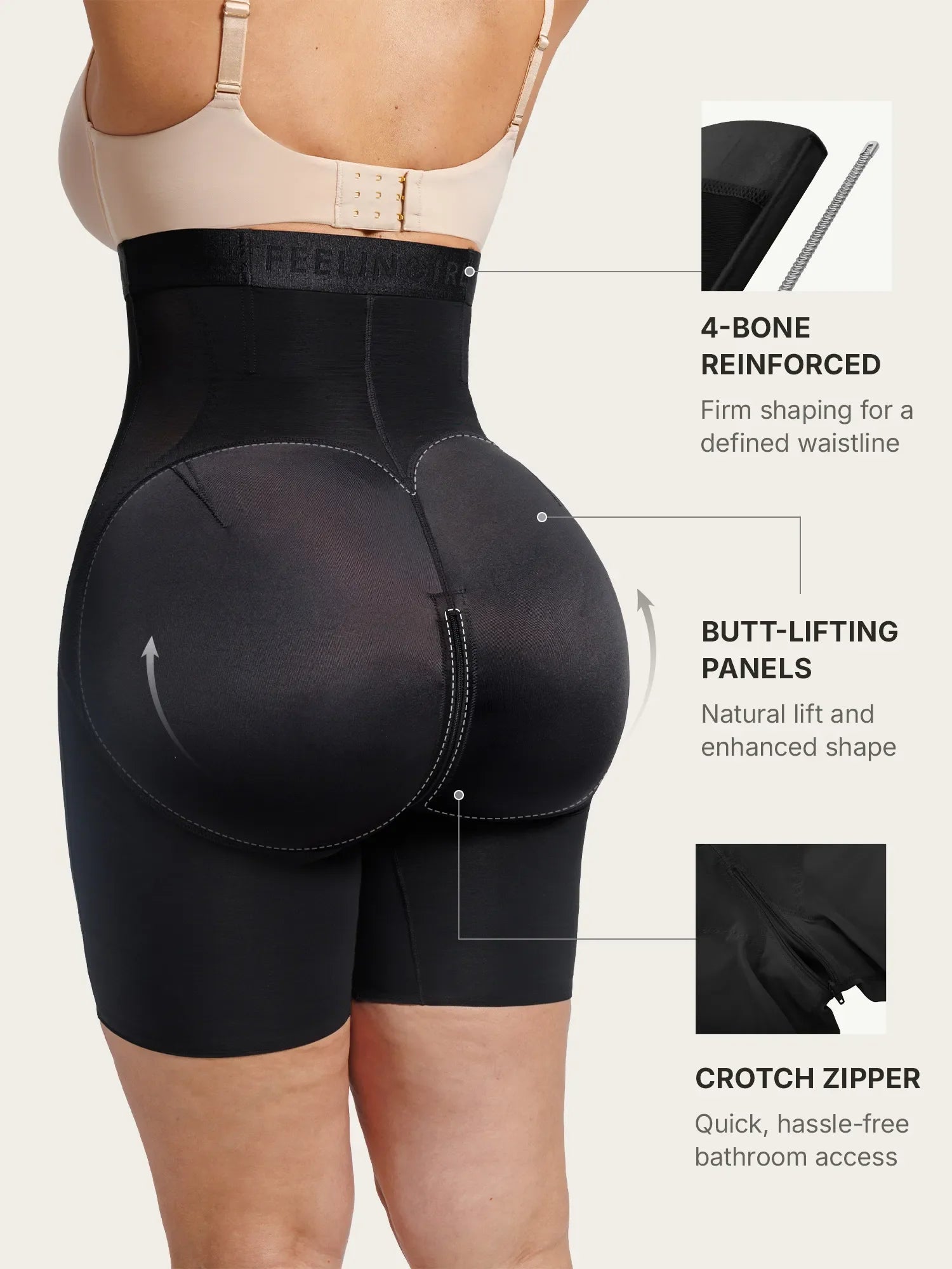 Feelingirl Inverted "Y" Compression Tummy Control Butt Lift Shaper Shorts