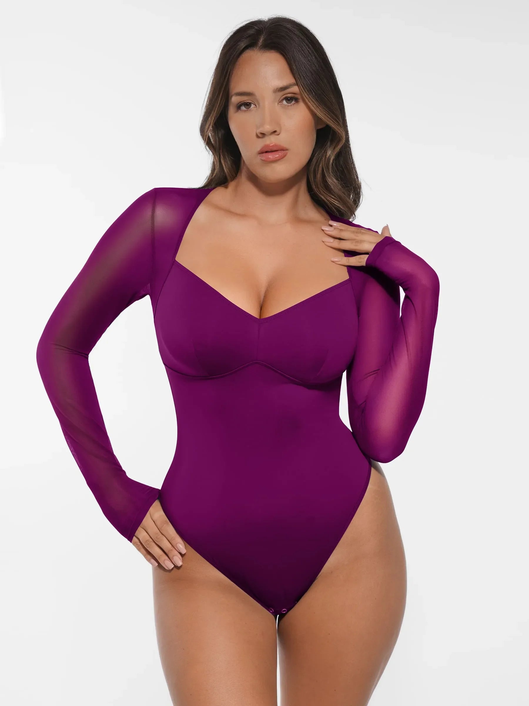 Feelingirl Mesh Panel V-Neck Bodysuit
