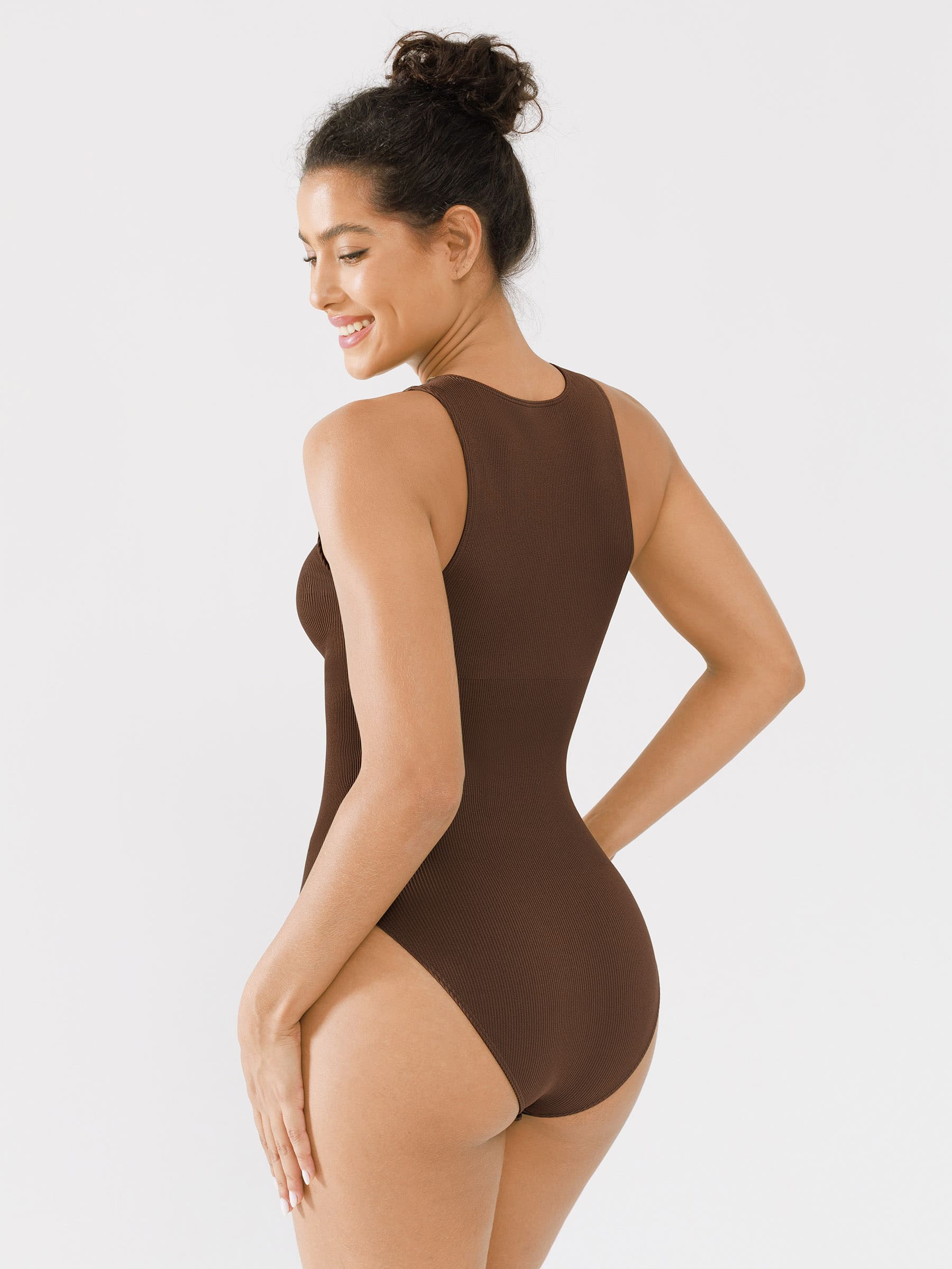 Divinegirl Ribbed Seamless Bodysuit with Crew Neck and Invisible Zip