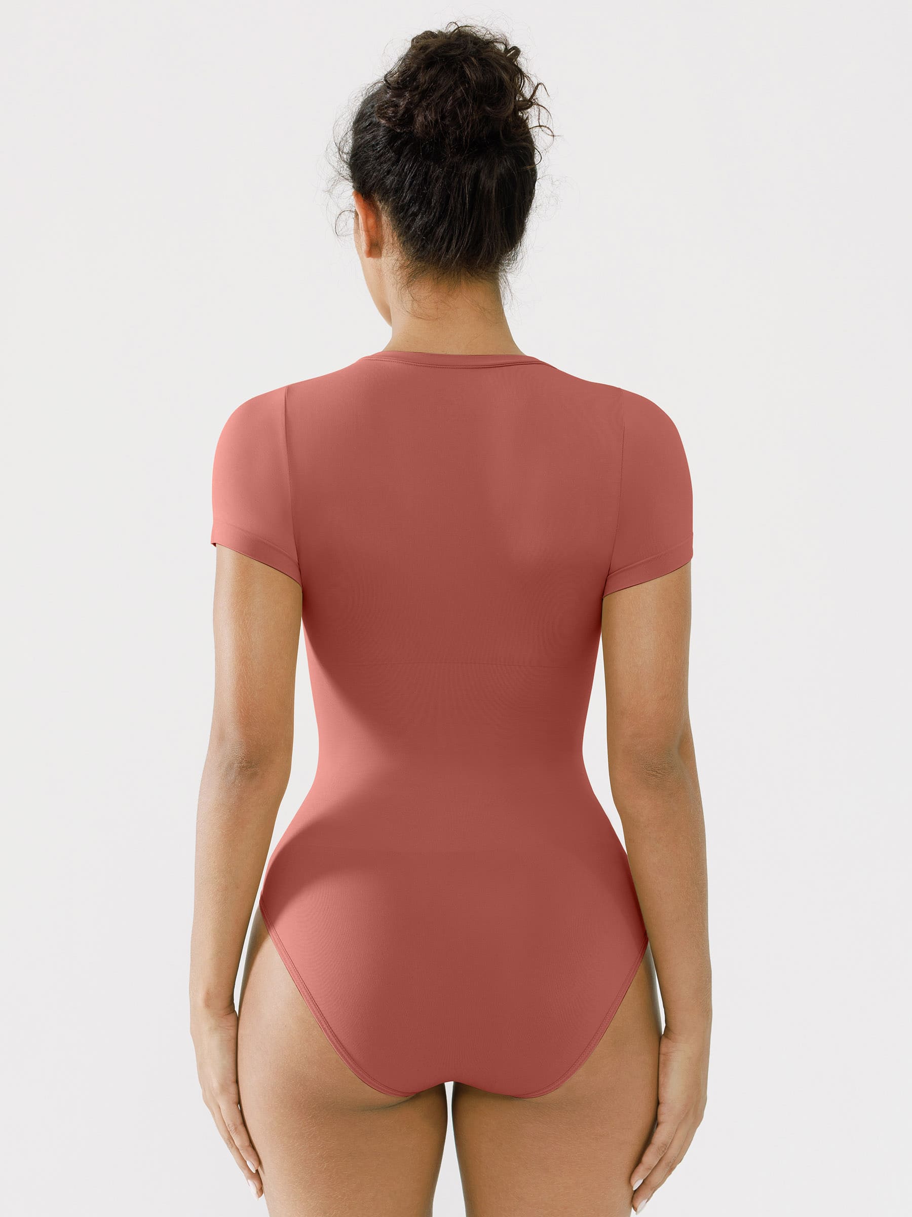 Feelingirl Seamless Bodysuit Smooth Soft Fabric Crew Neck Short Sleeve