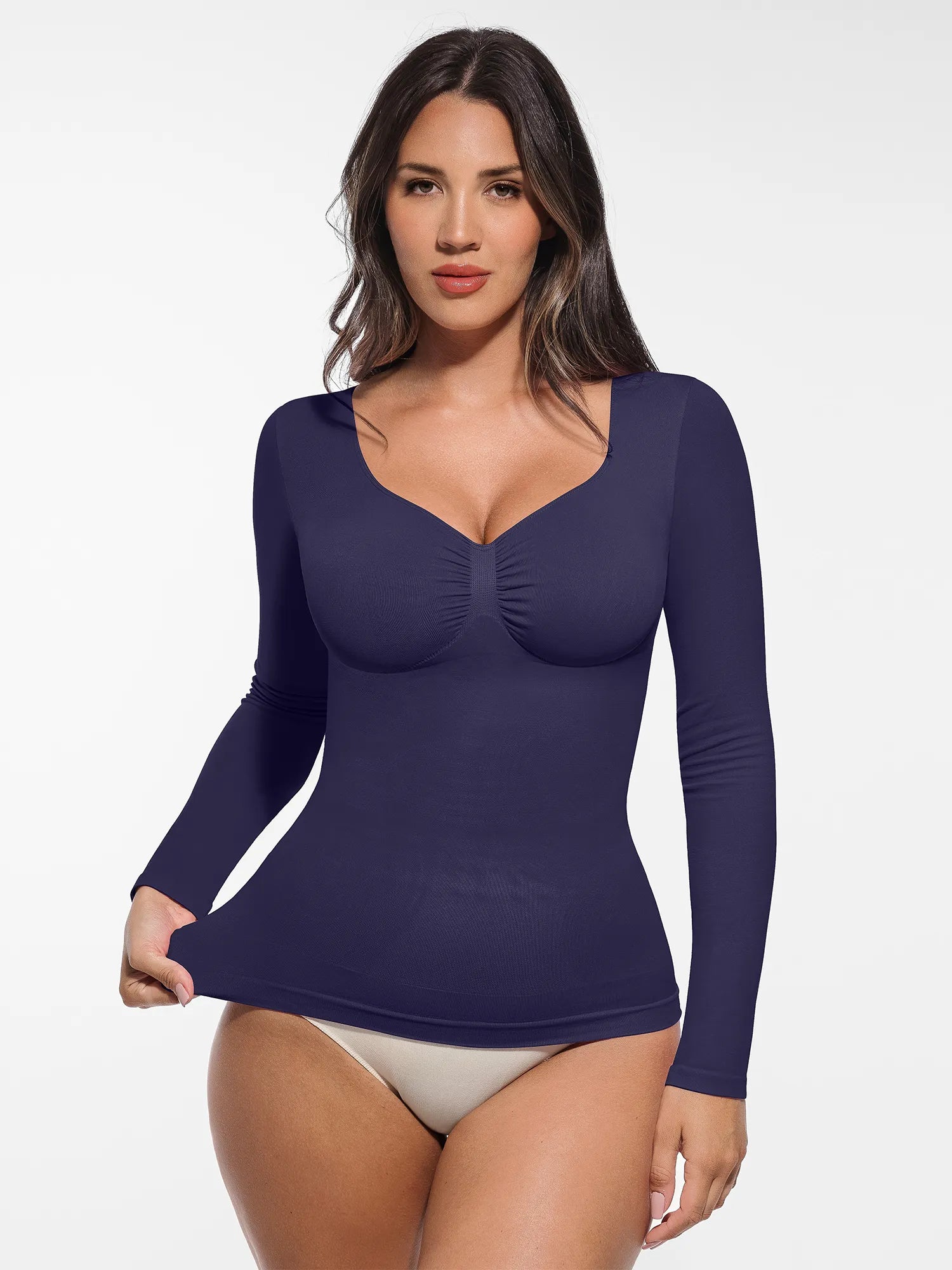 Feelingirl Seamless Long Sleeve Tummy Control Thong Bodysuit
