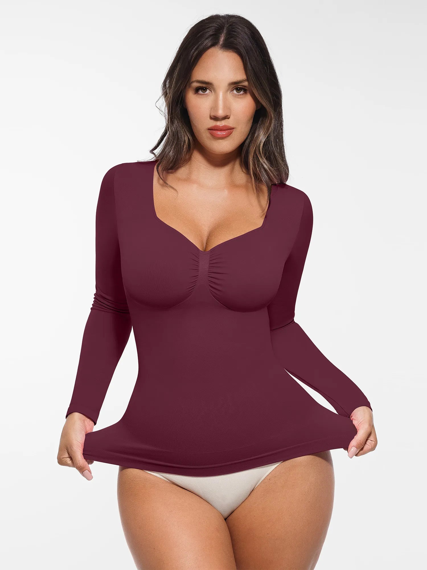 Feelingirl Seamless Long Sleeve Tummy Control Thong Bodysuit