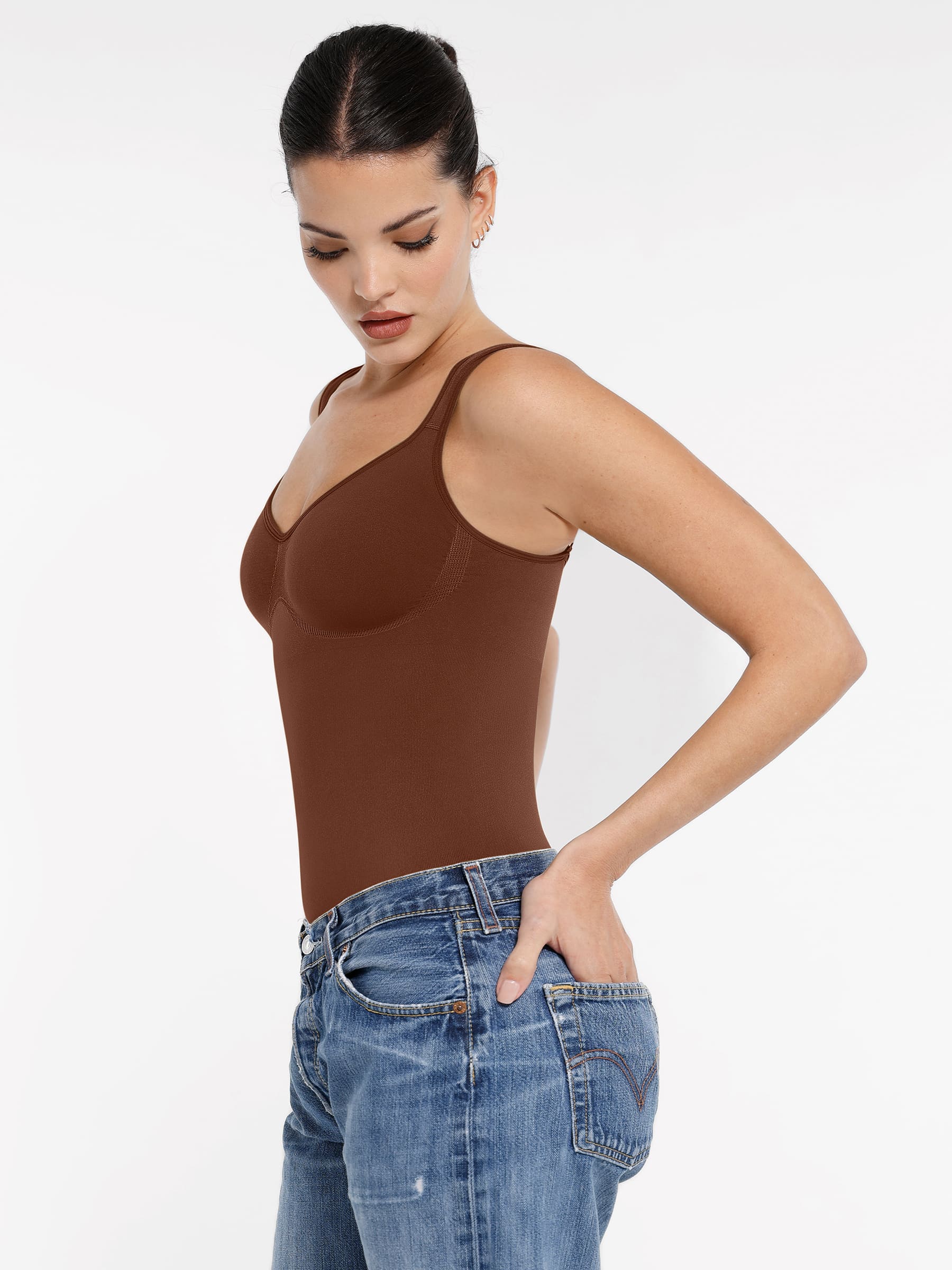 Feelingirl Seamless Shaping Diamond Neck Thong Bodysuit