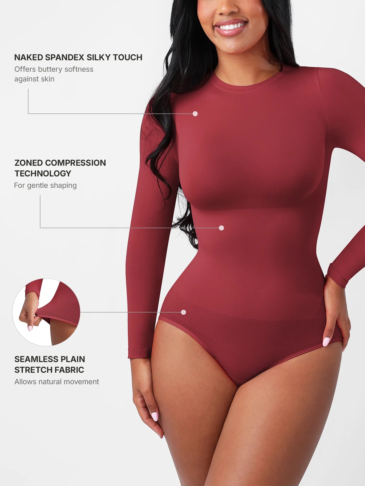 Feelingirl Seamless Ultra-Soft Crew Neck Bodysuit