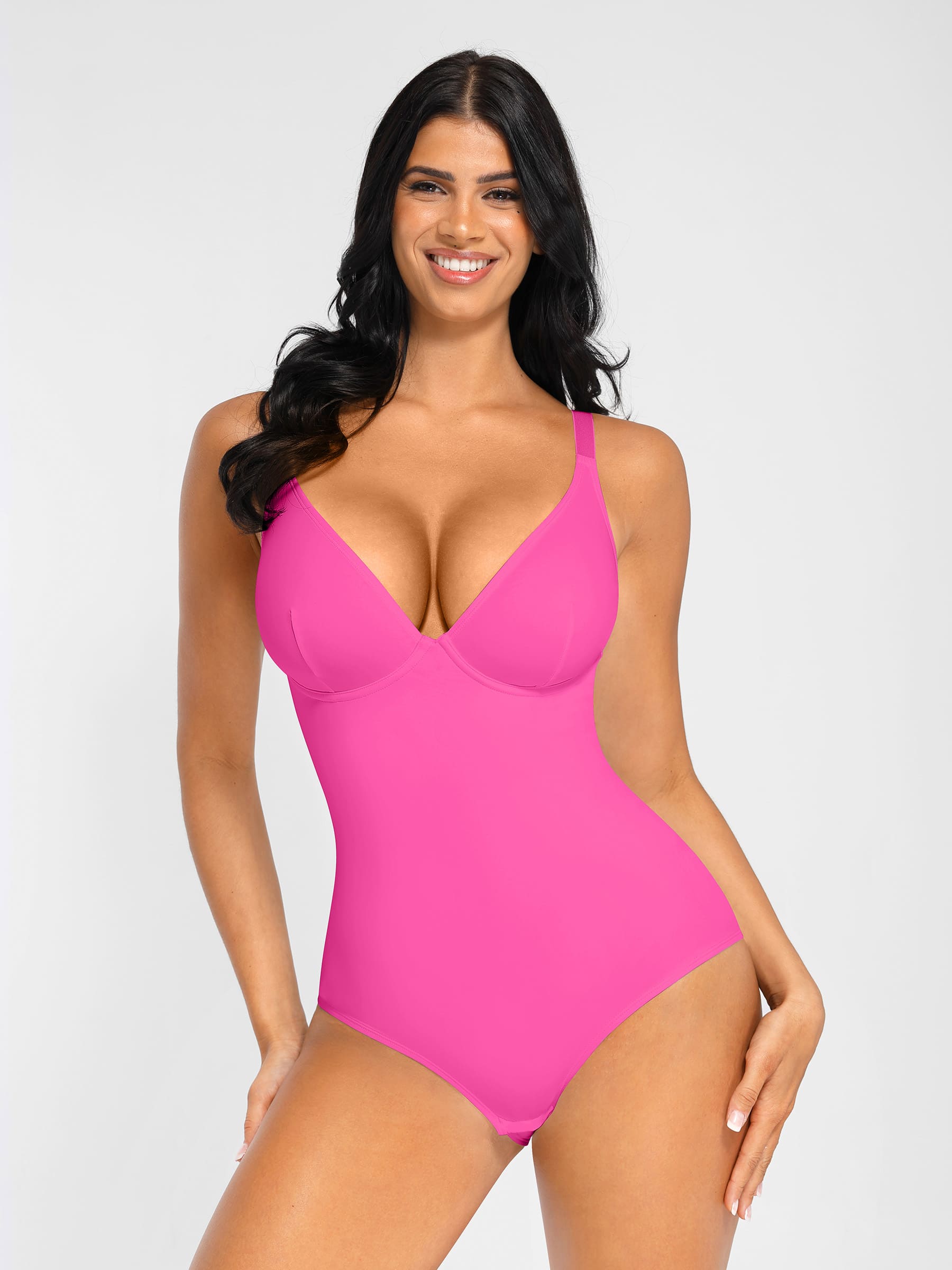 Divinegirl V Neck Adjustable Straps Tummy Control Bodysuit