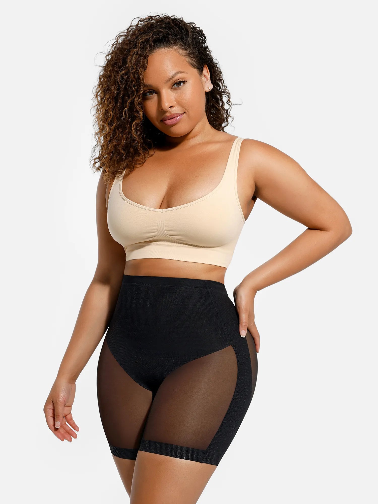 Feelingirl Mesh Tummy Control Bodysuit & Shorts Set
