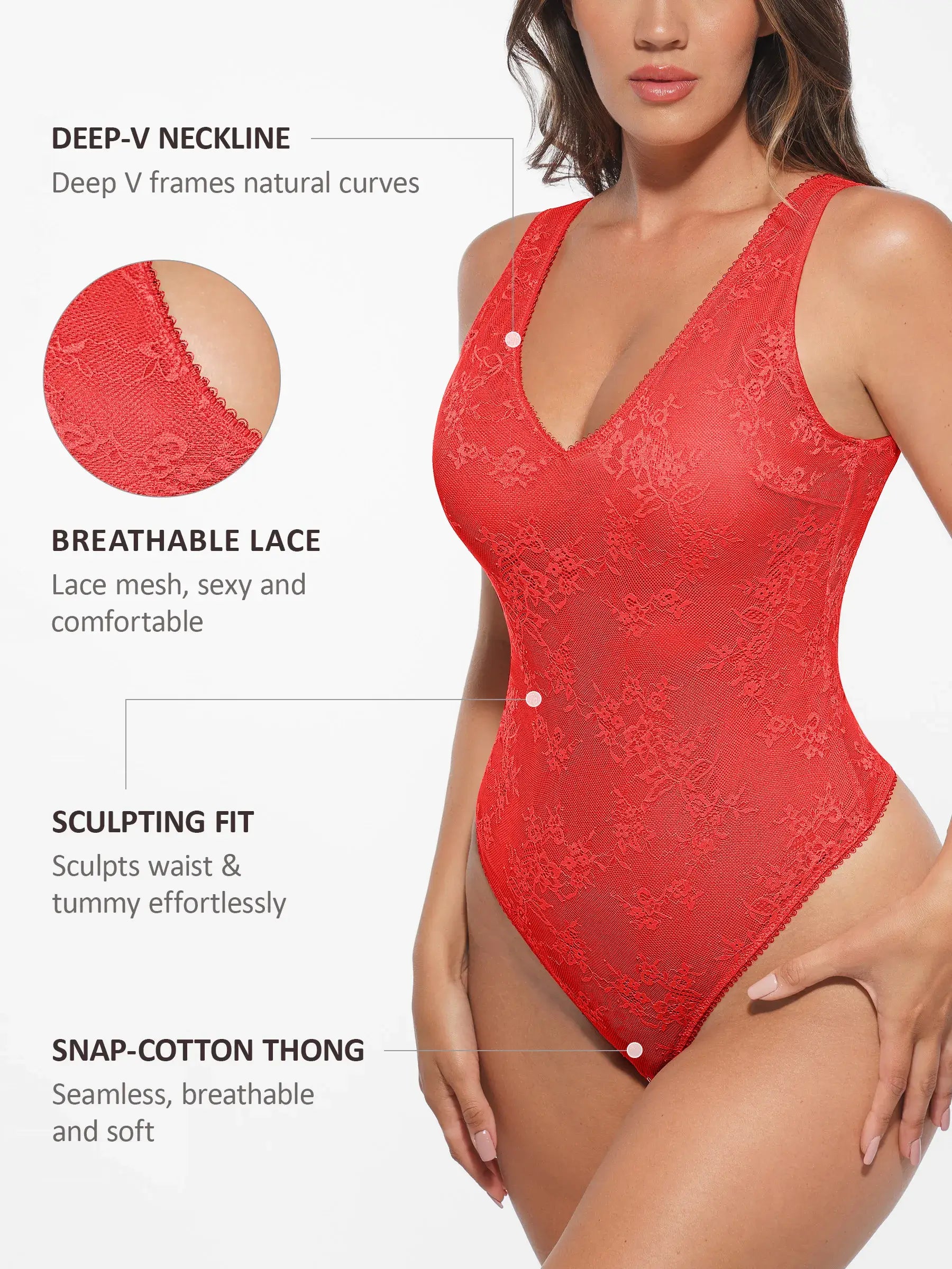 Feelingirl Seamless Lightweight Lace Bodysuit