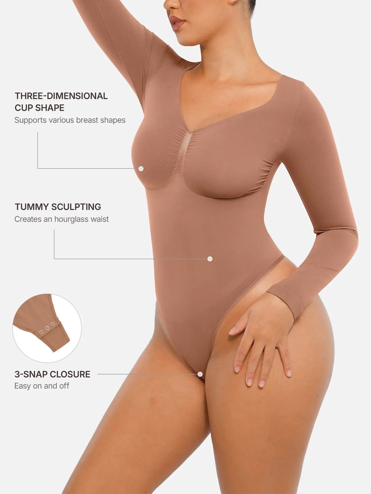 Feelingirl Seamless Long Sleeve Tummy Control Thong Bodysuit