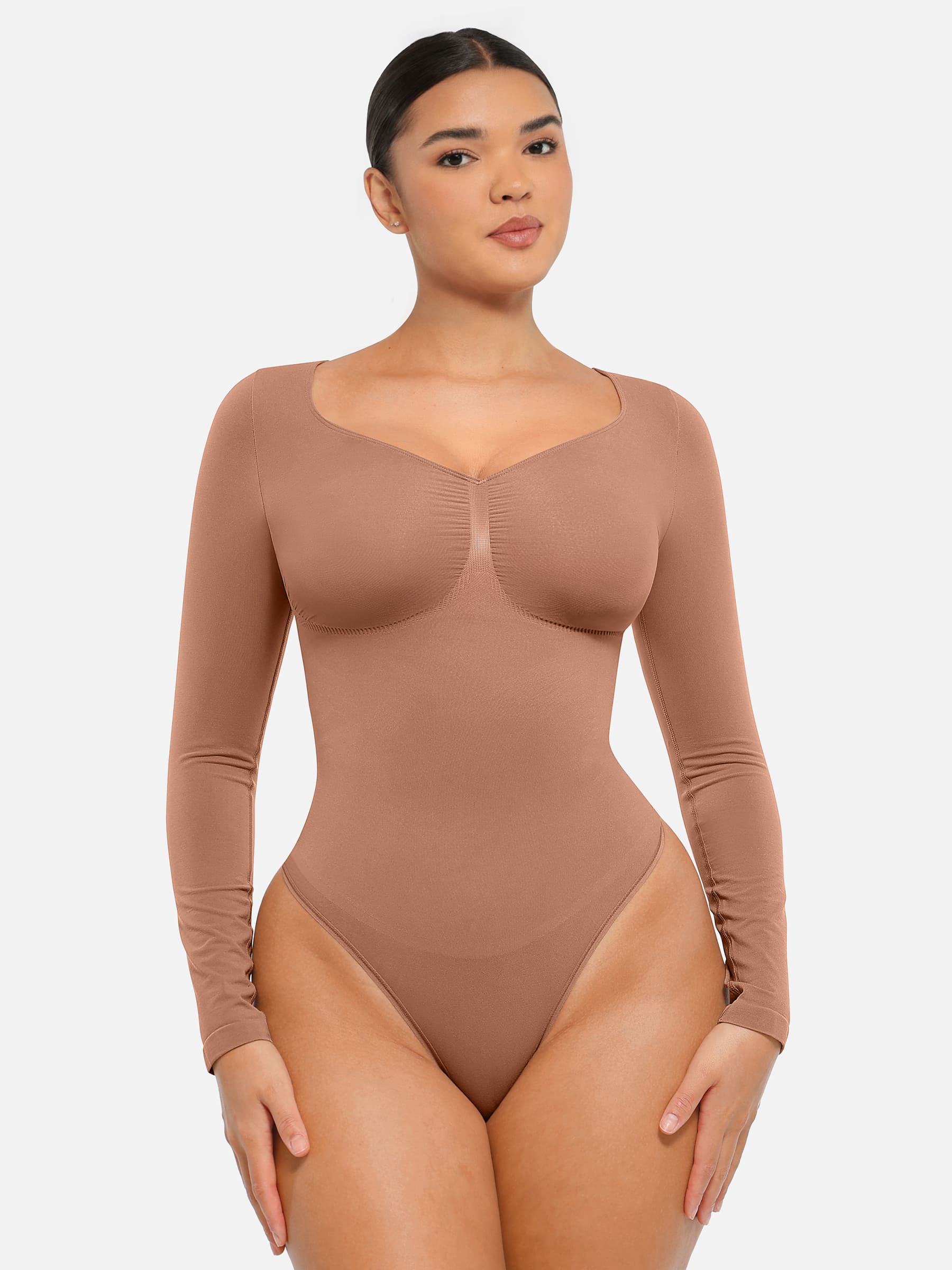 Feelingirl Seamless Long Sleeve Tummy Control Thong Bodysuit
