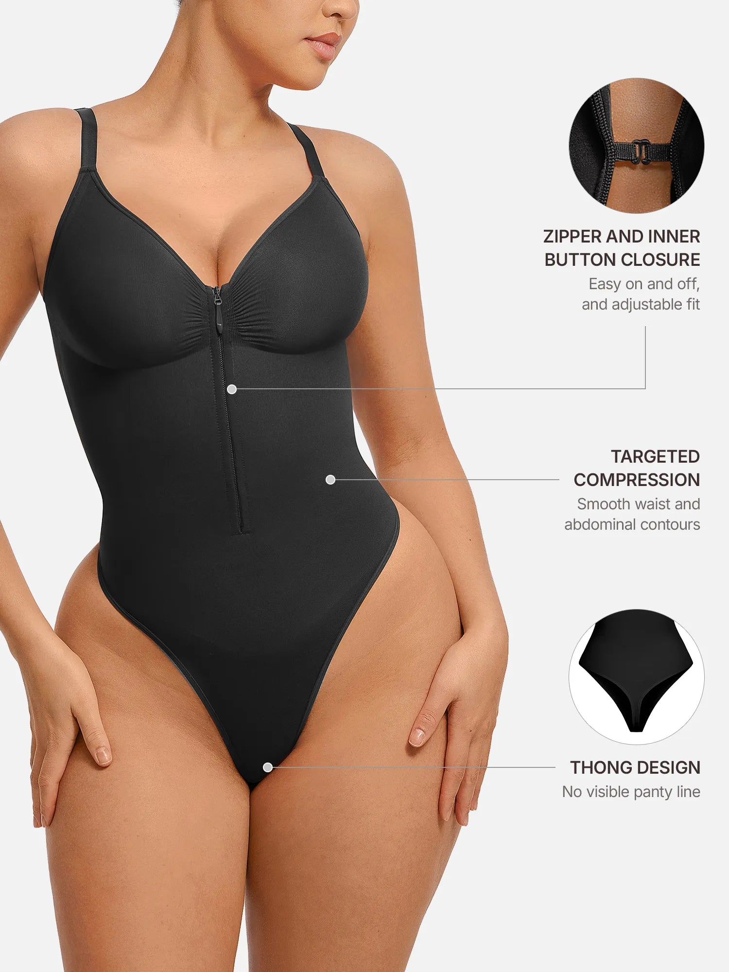 Feelingirl Seamless Shaping Tummy Control Zipper Bodysuit