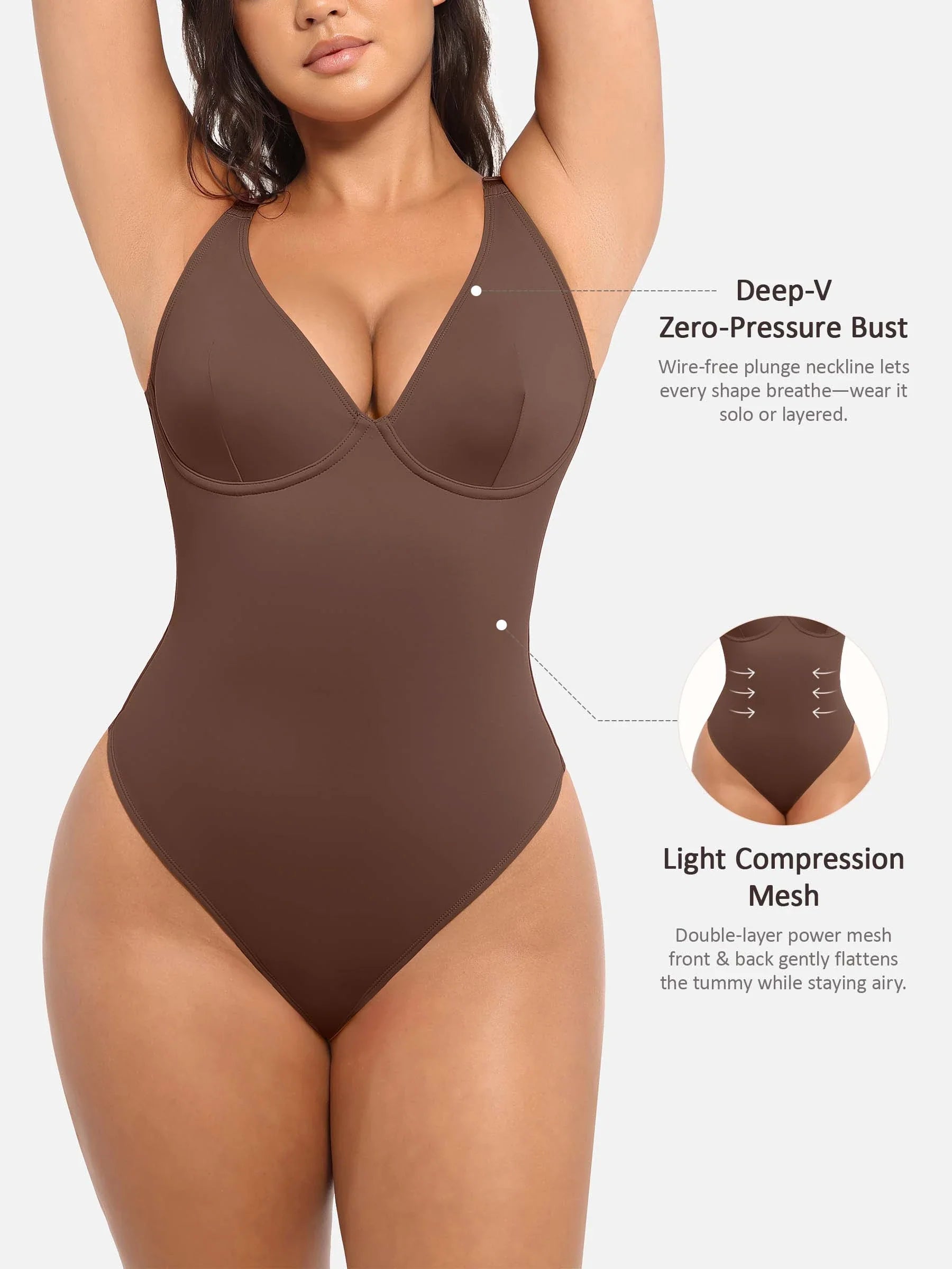 Feelingirl Deep V Neck Tummy Control Shapewear Bodysuit