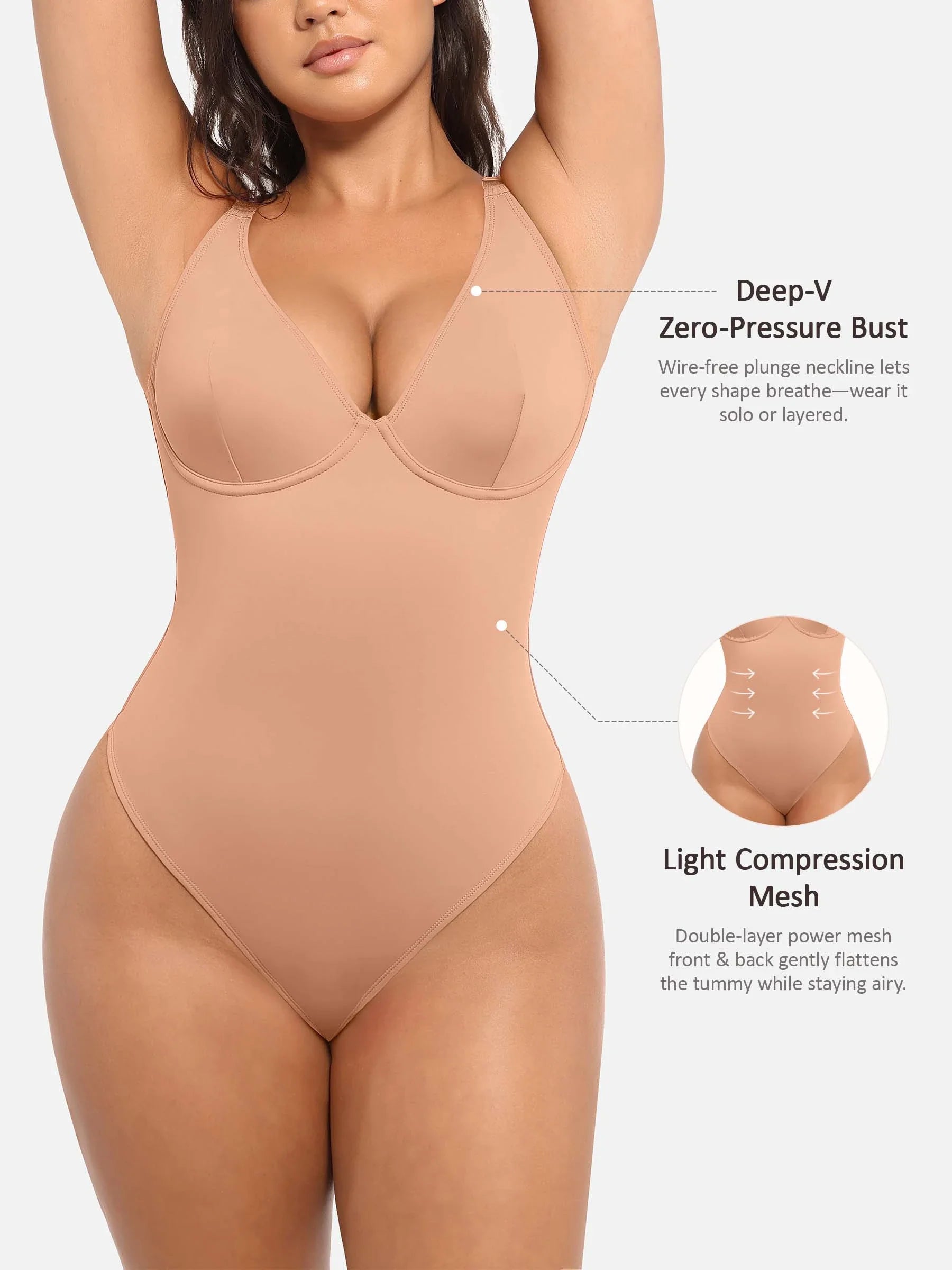 Feelingirl Deep V Neck Tummy Control Shapewear Bodysuit