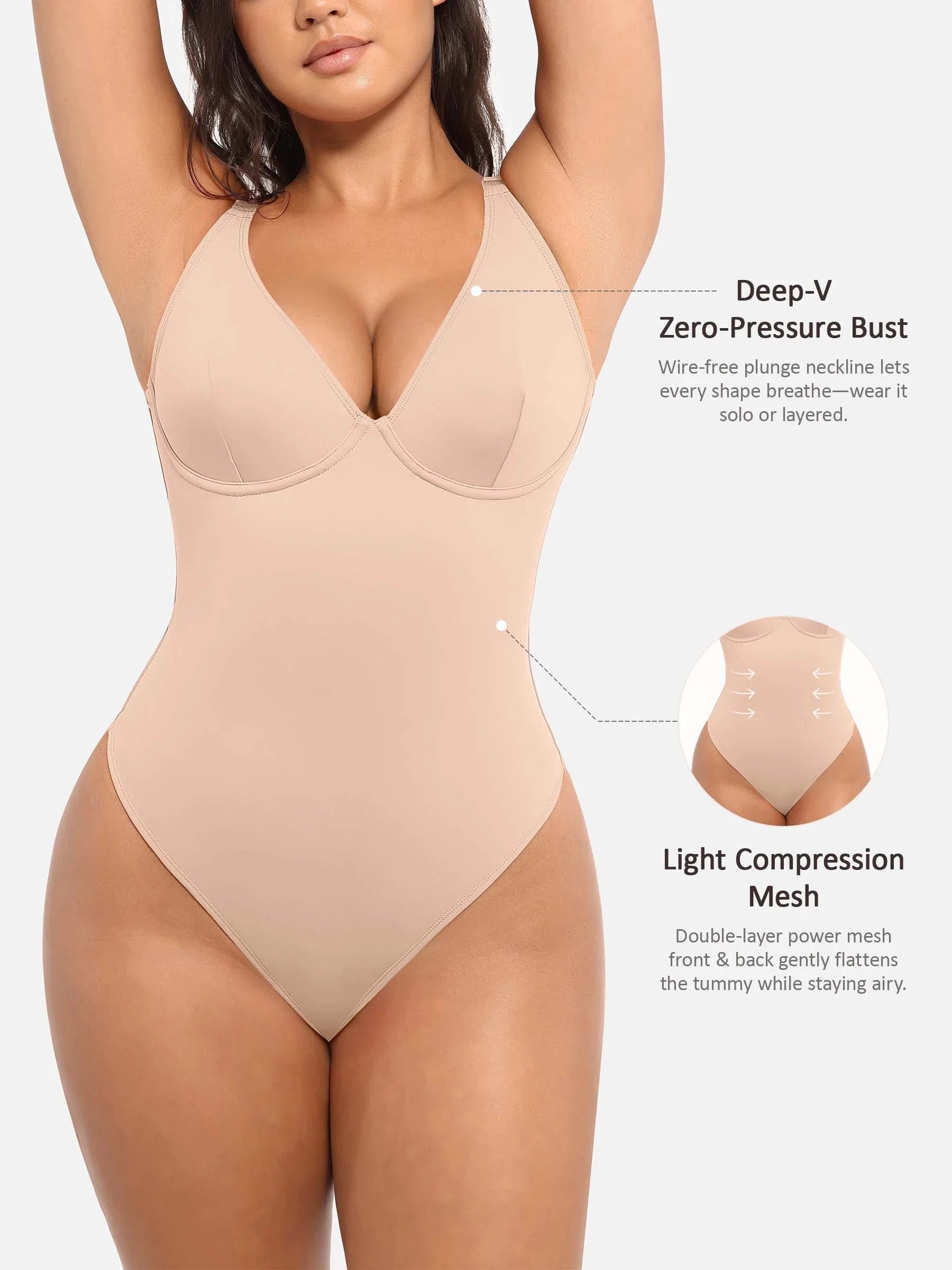 Feelingirl Deep V Neck Tummy Control Shapewear Bodysuit