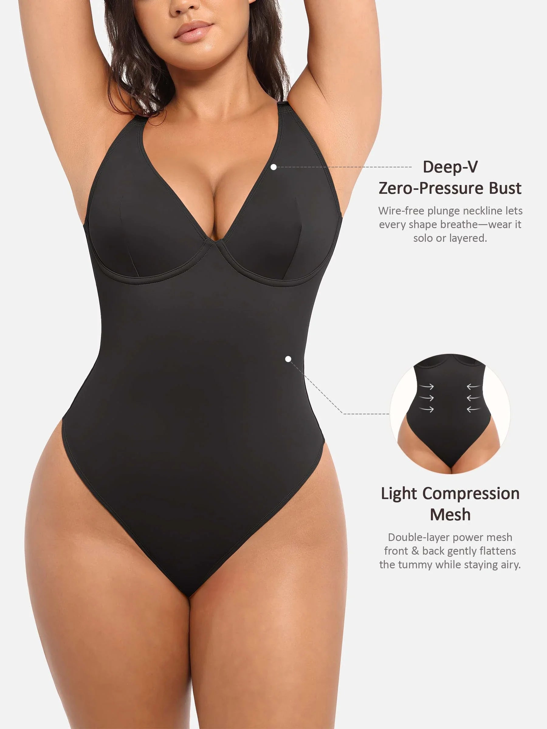 Feelingirl Deep V Neck Tummy Control Shapewear Bodysuit