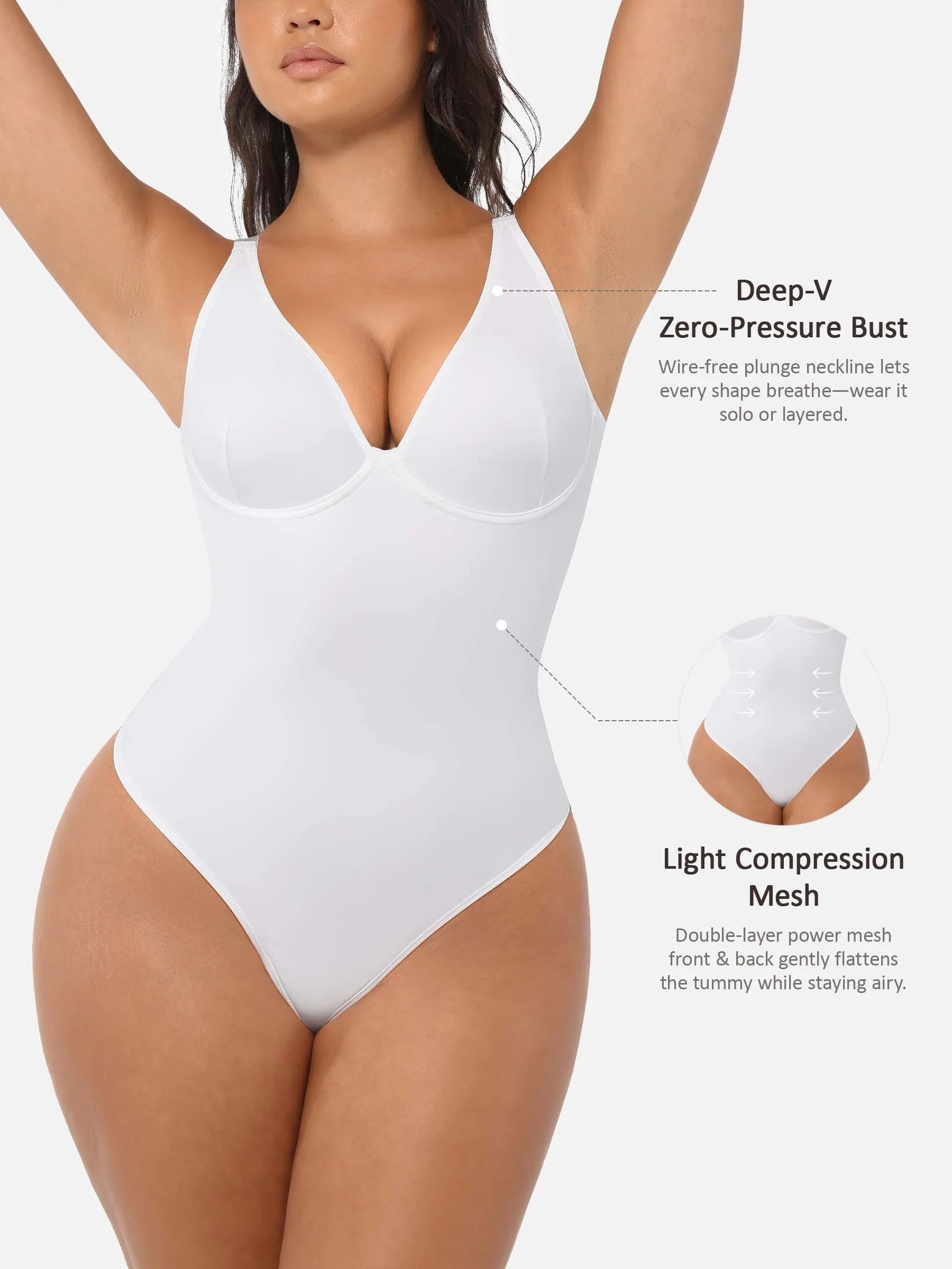 Feelingirl Deep V Neck Tummy Control Shapewear Bodysuit