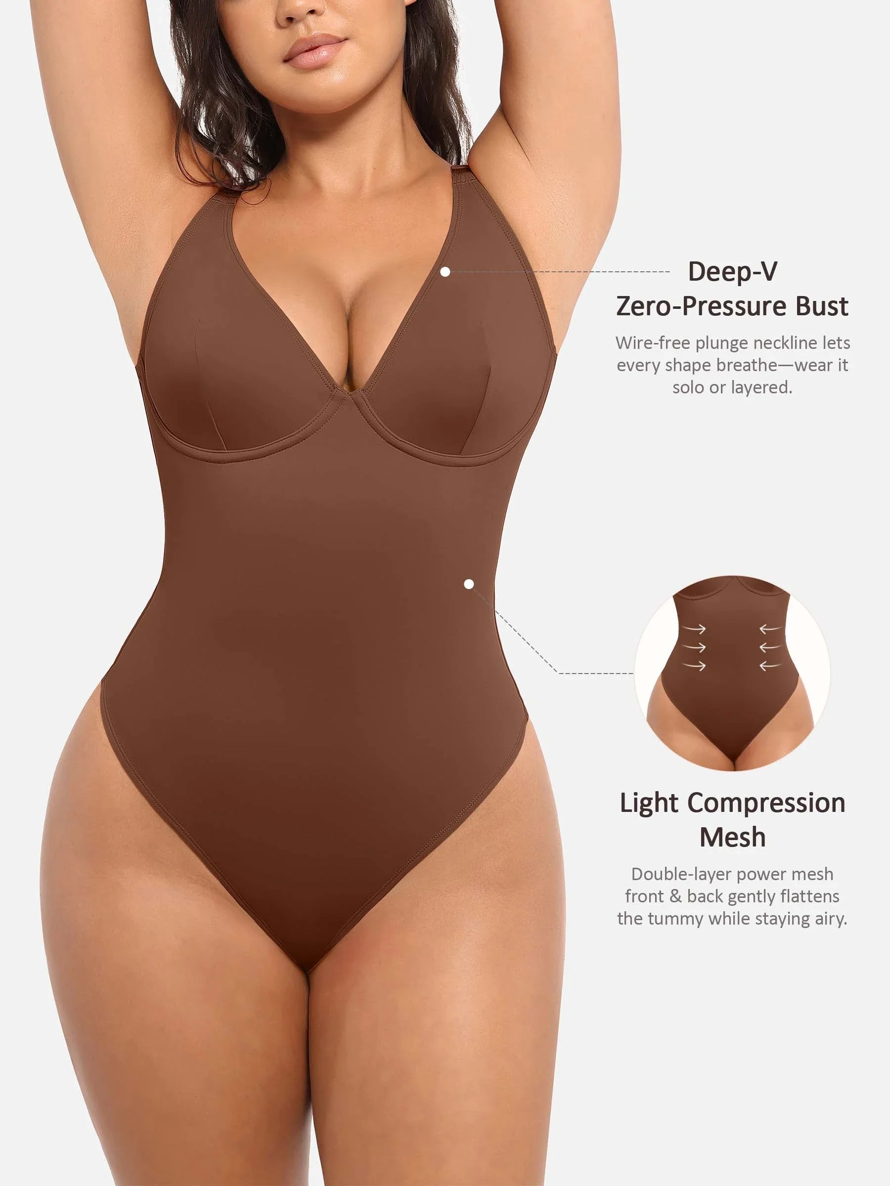 Feelingirl Deep V Neck Tummy Control Shapewear Bodysuit