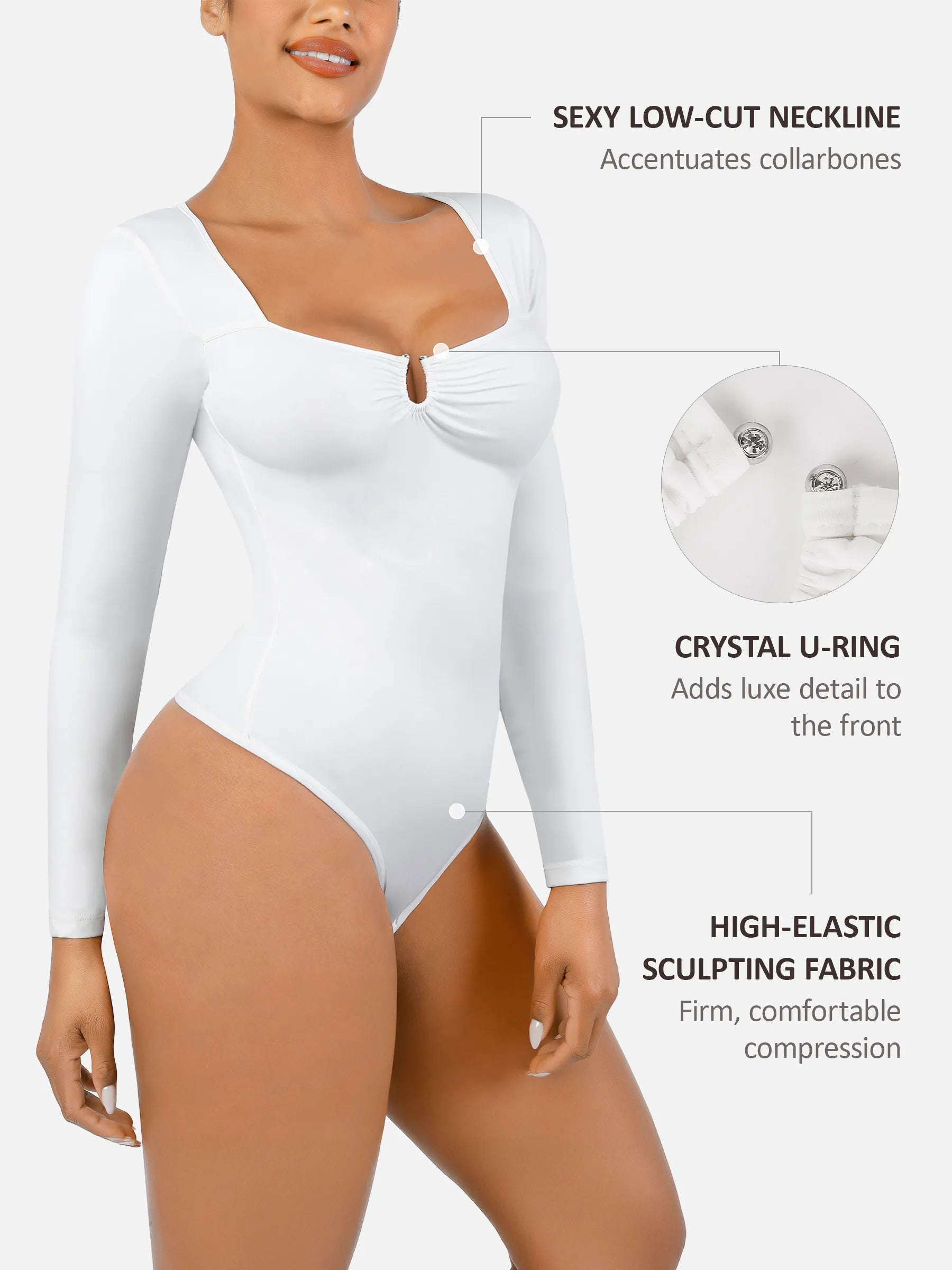 Feelingirl Slimming Long-Sleeve Shapewear Bodysuit