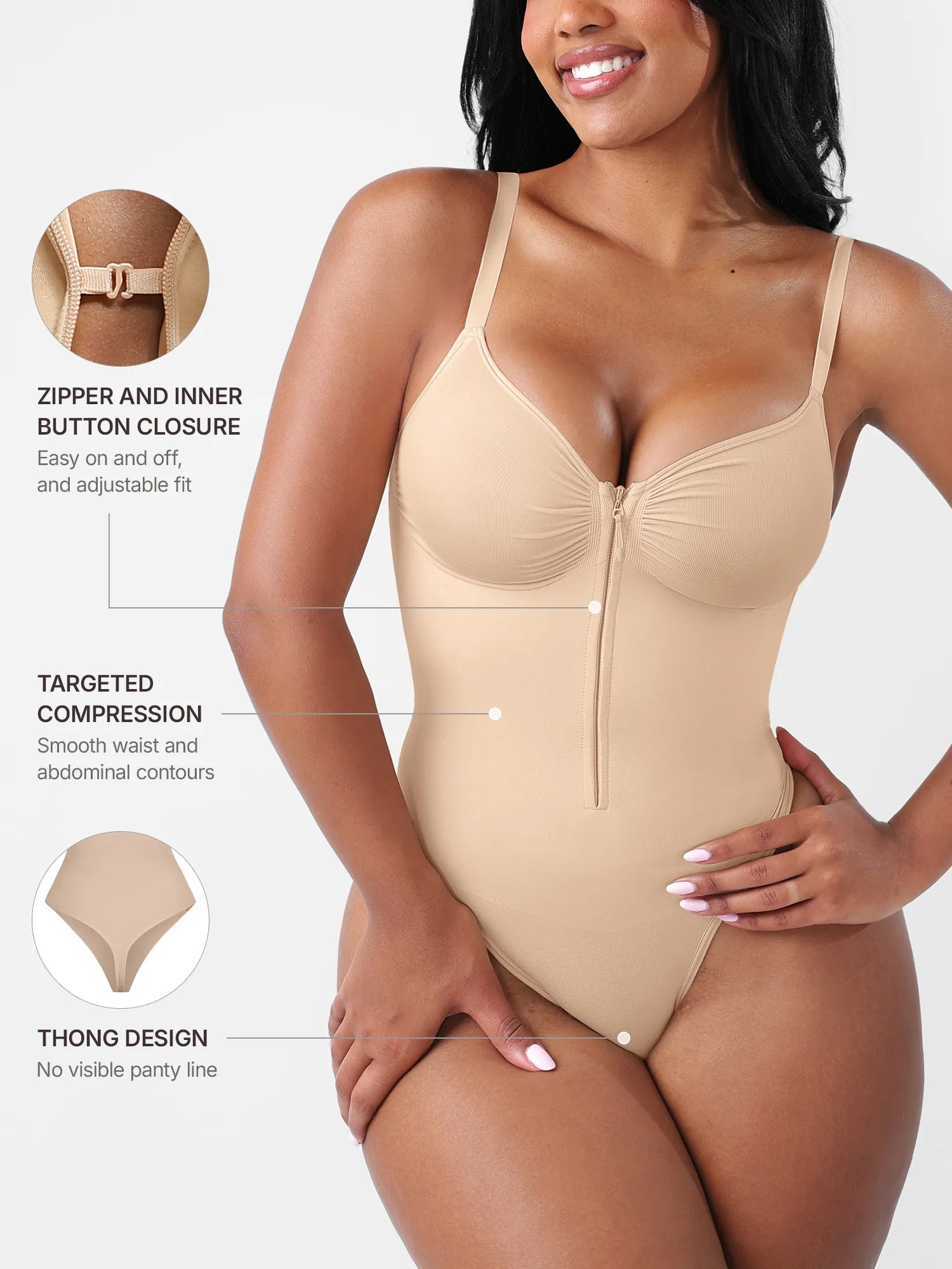 Feelingirl Seamless Tummy Control Zipper Bodysuit