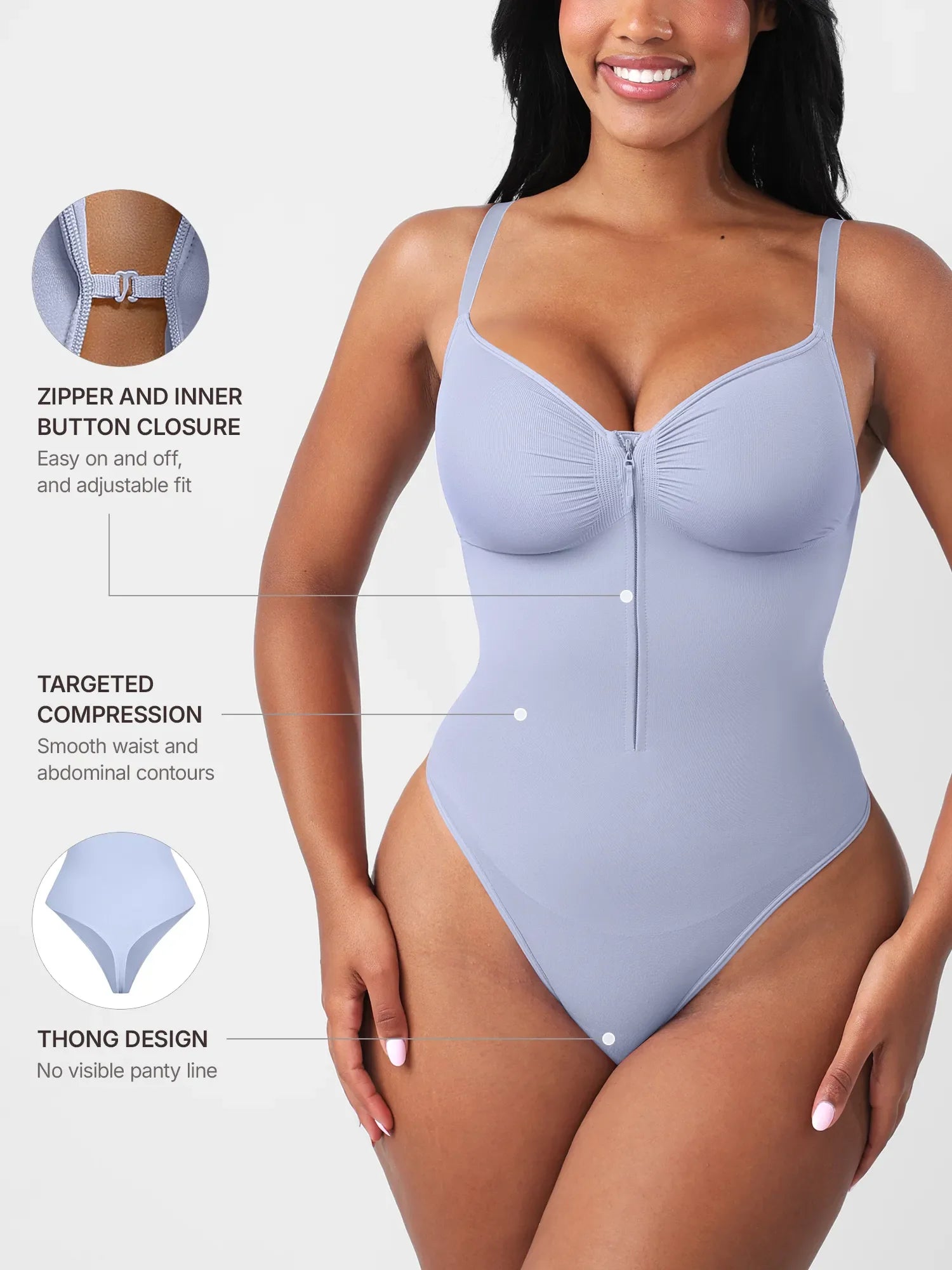 Feelingirl Seamless Tummy Control Zipper Bodysuit