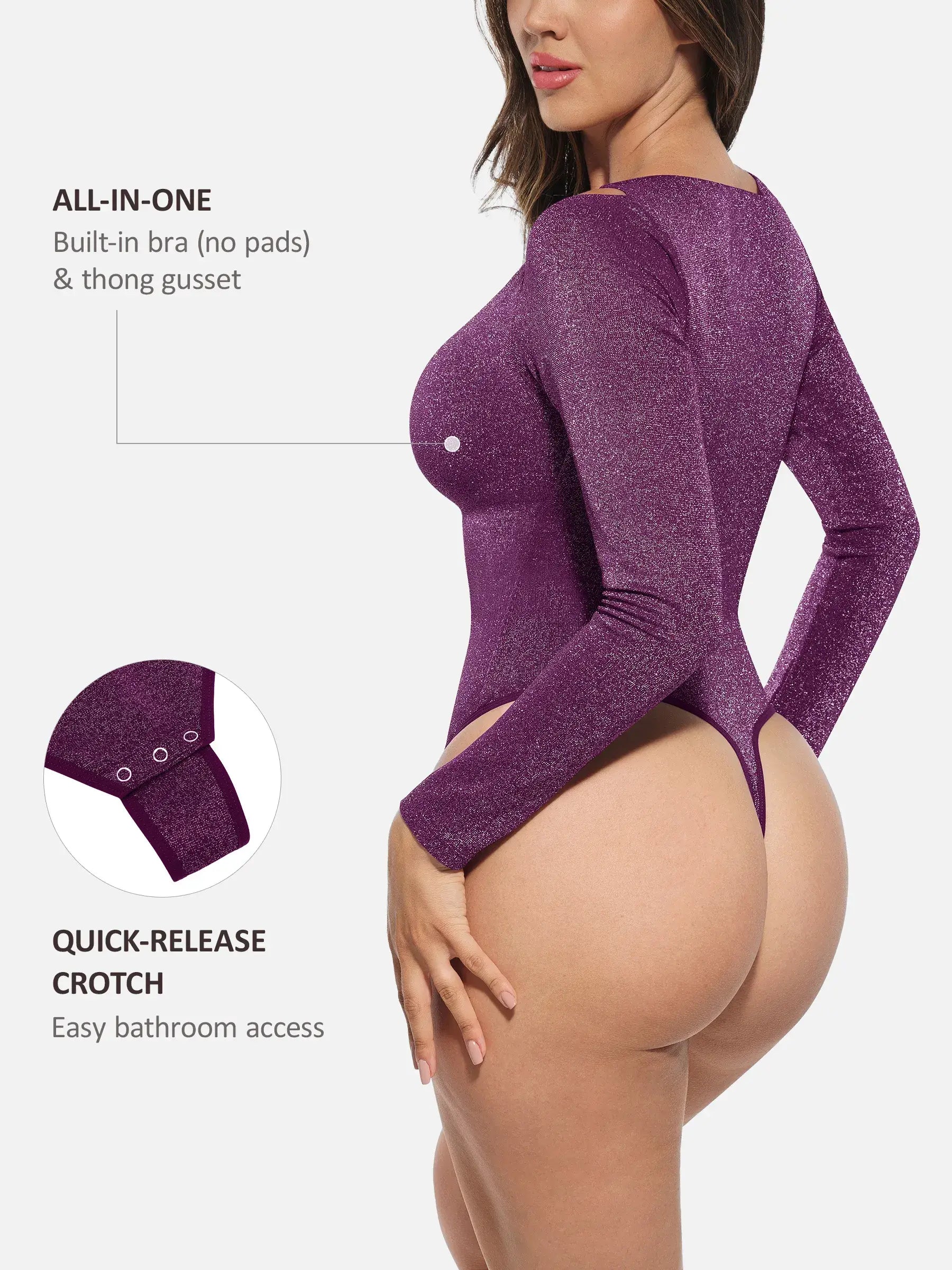 Feelingirl Shiny Swing Collar All In One Bodysuit