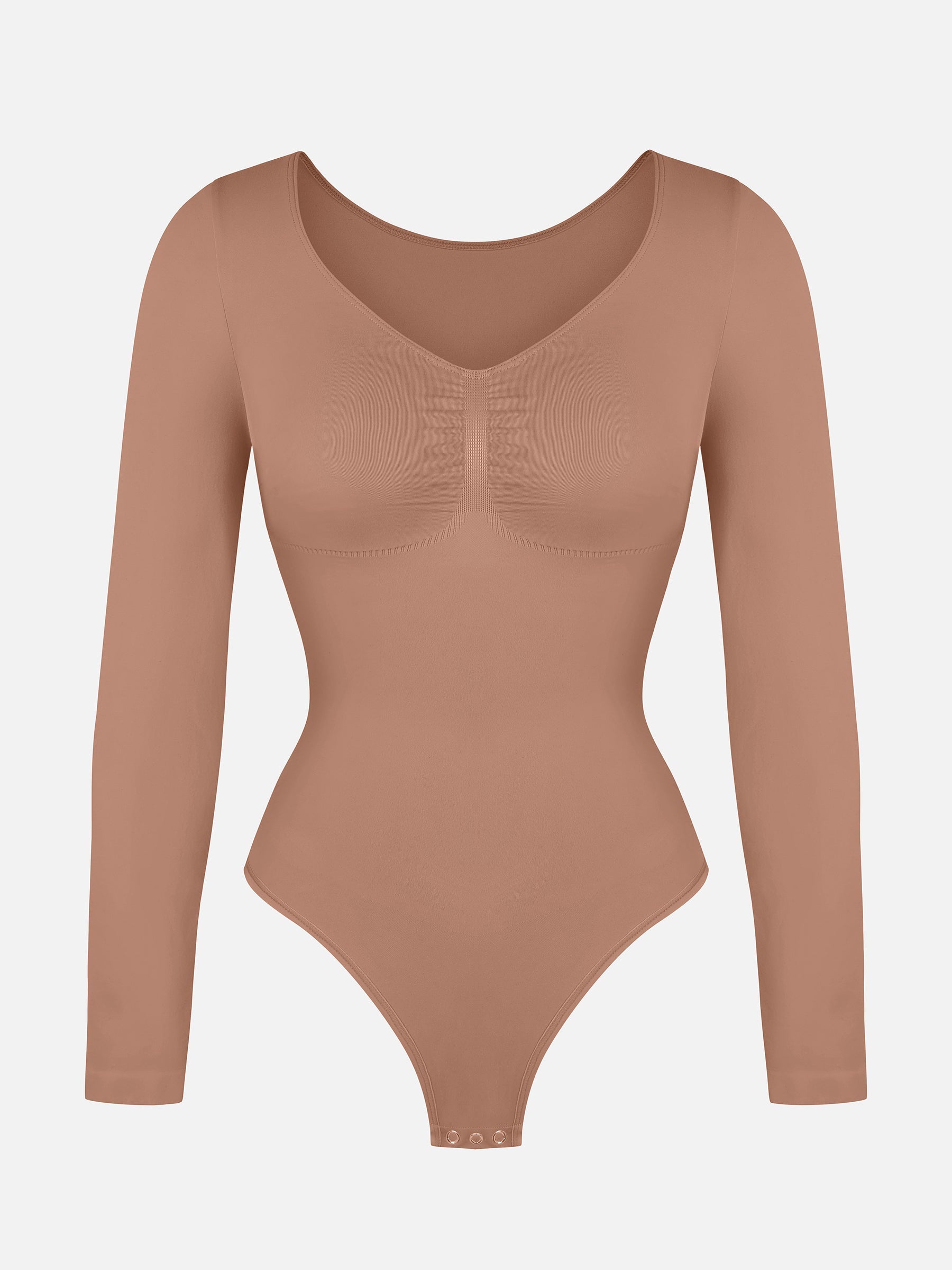 Feelingirl Seamless Long Sleeve Chest Support Tummy Control Thong Bodysuit