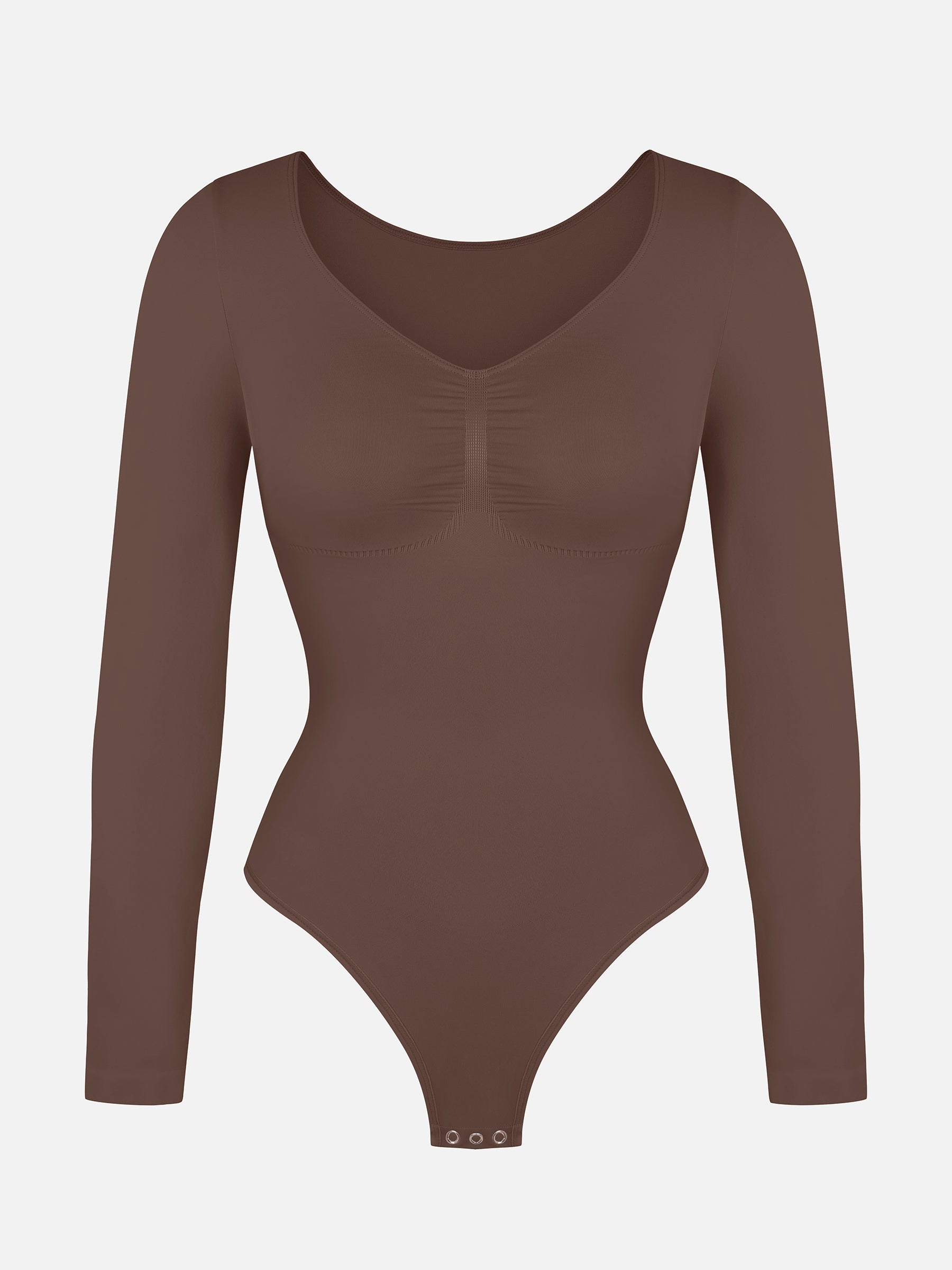 Feelingirl Seamless Long Sleeve Chest Support Tummy Control Thong Bodysuit
