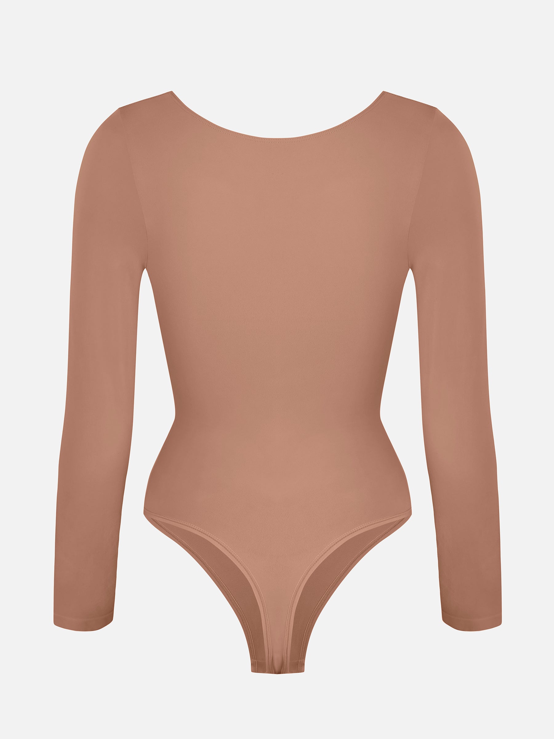 Feelingirl Seamless Long Sleeve Chest Support Tummy Control Thong Bodysuit