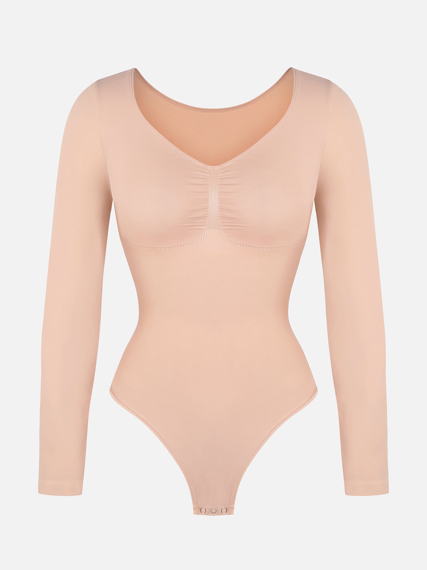 Feelingirl Seamless Long Sleeve Chest Support Tummy Control Thong Bodysuit