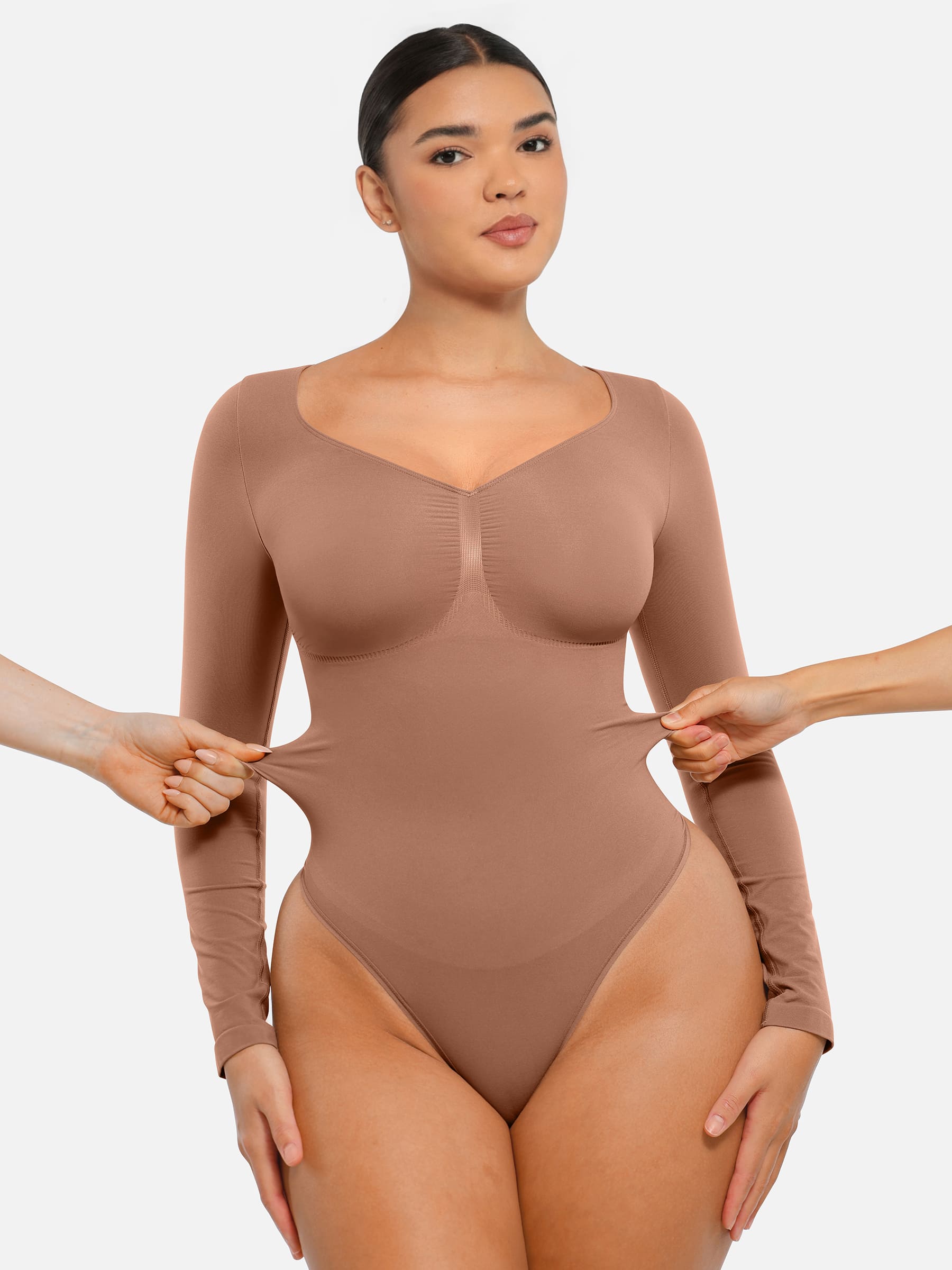 Feelingirl Seamless Long Sleeve Tummy Control Thong Bodysuit