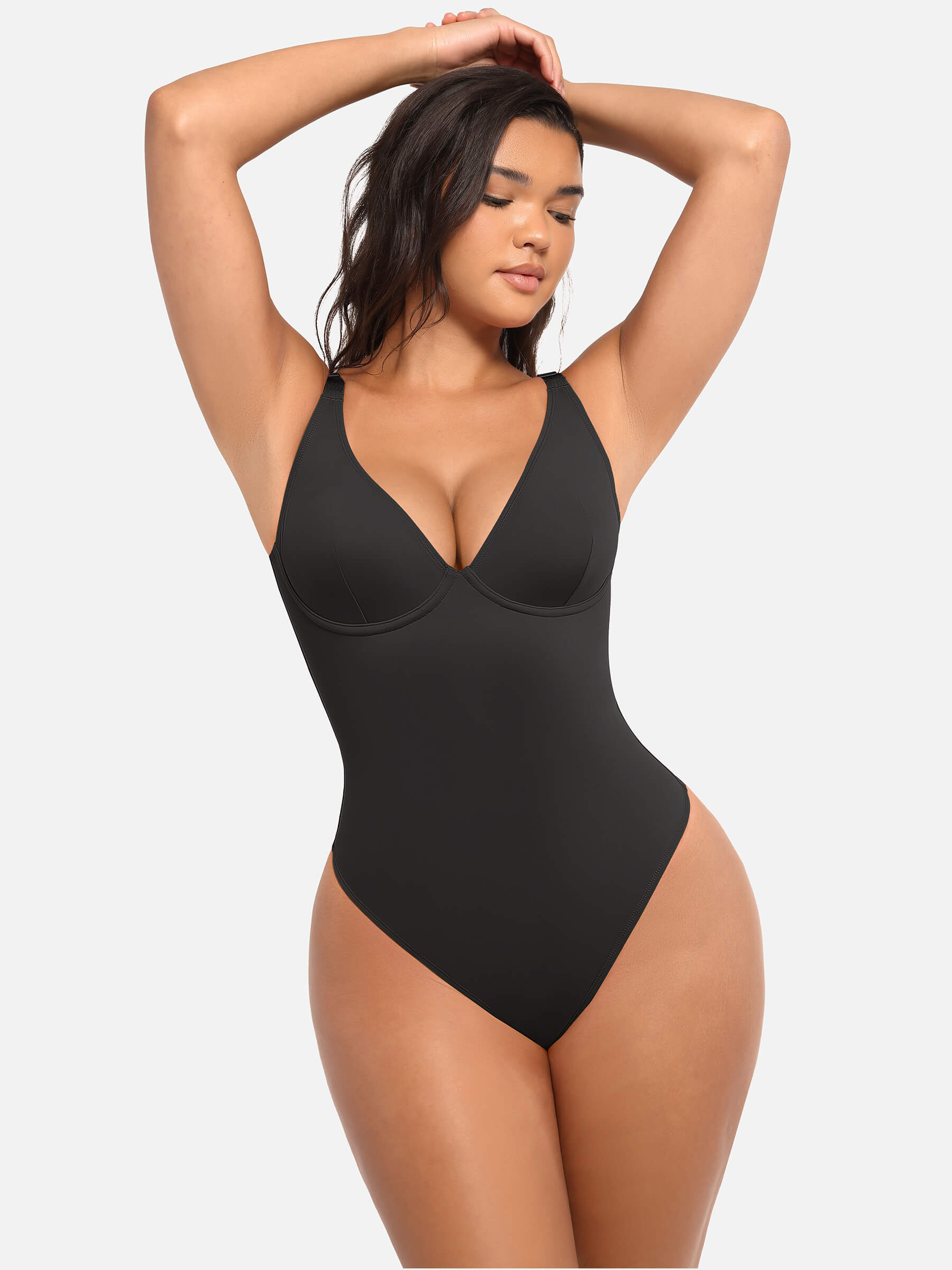 Feelingirl 2-Pack Deep V Neck Tummy Control Shapewear Bodysuit Bundle