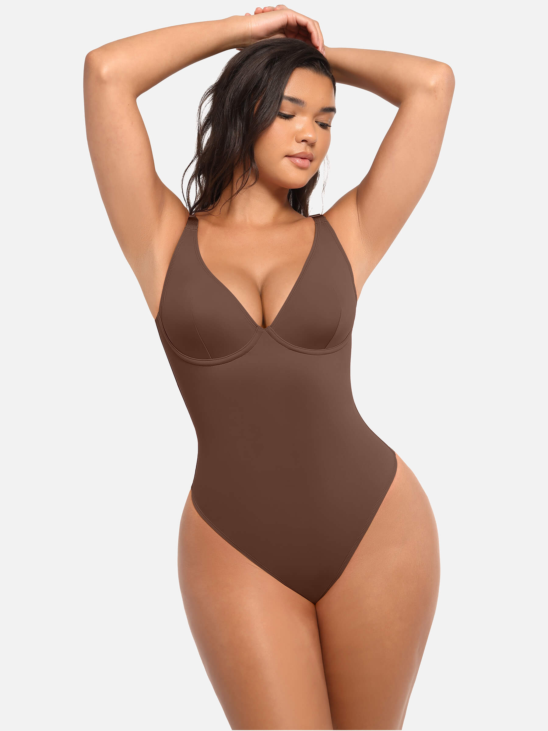 Feelingirl 2-Pack Deep V Neck Tummy Control Shapewear Bodysuit Bundle