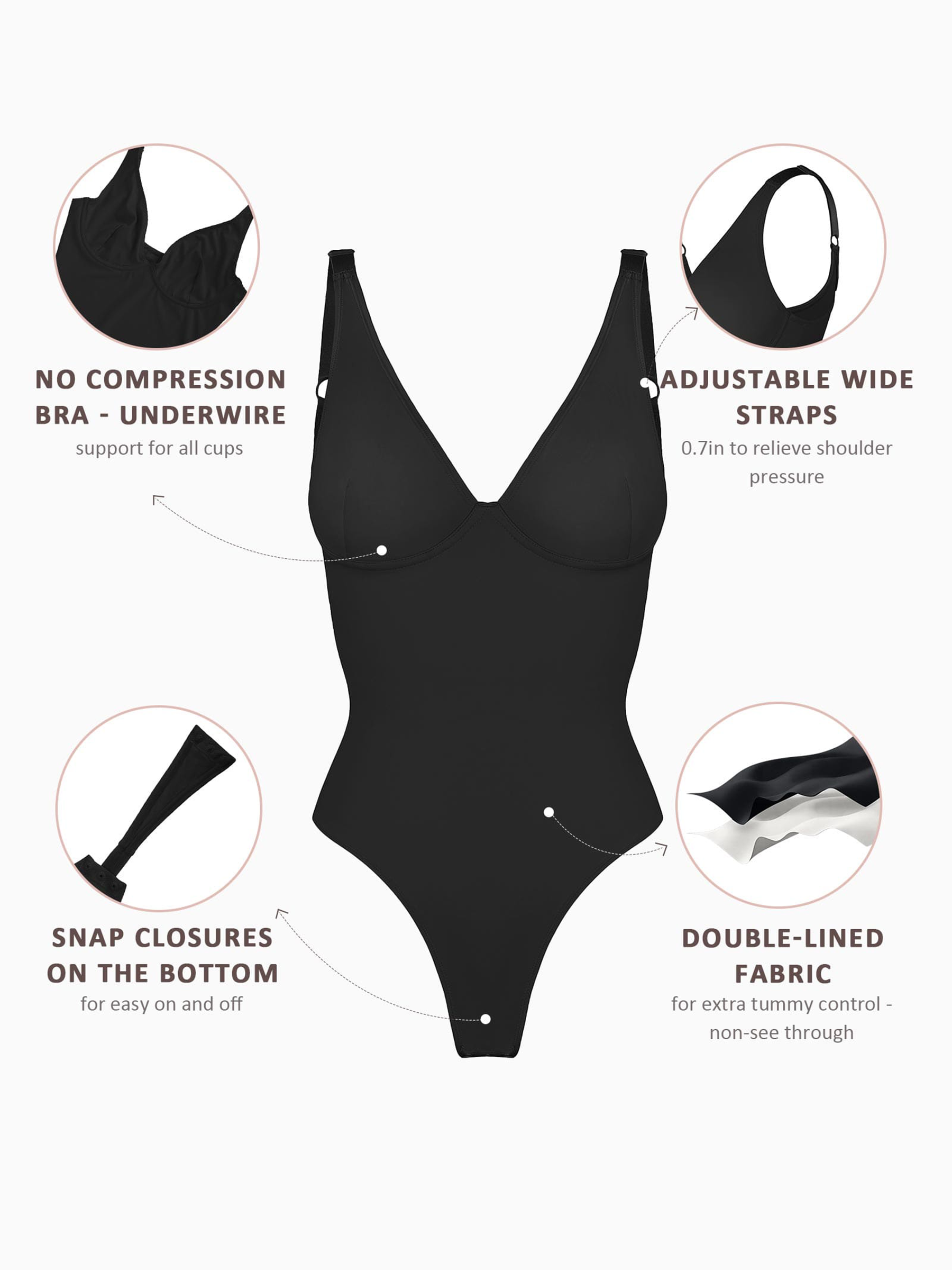 Feelingirl 2-Pack Deep V Neck Tummy Control Shapewear Bodysuit Bundle