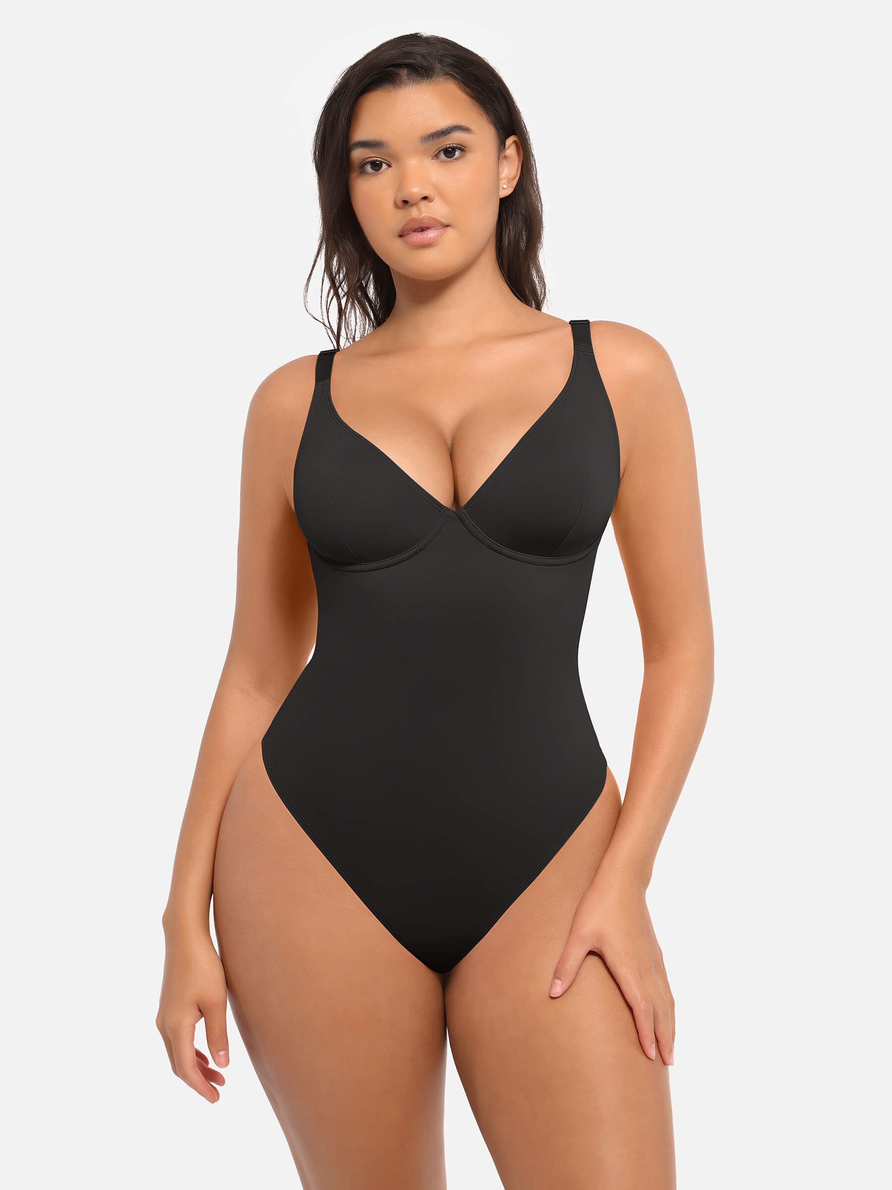 Feelingirl 2-Pack Deep V Neck Tummy Control Shapewear Bodysuit Bundle