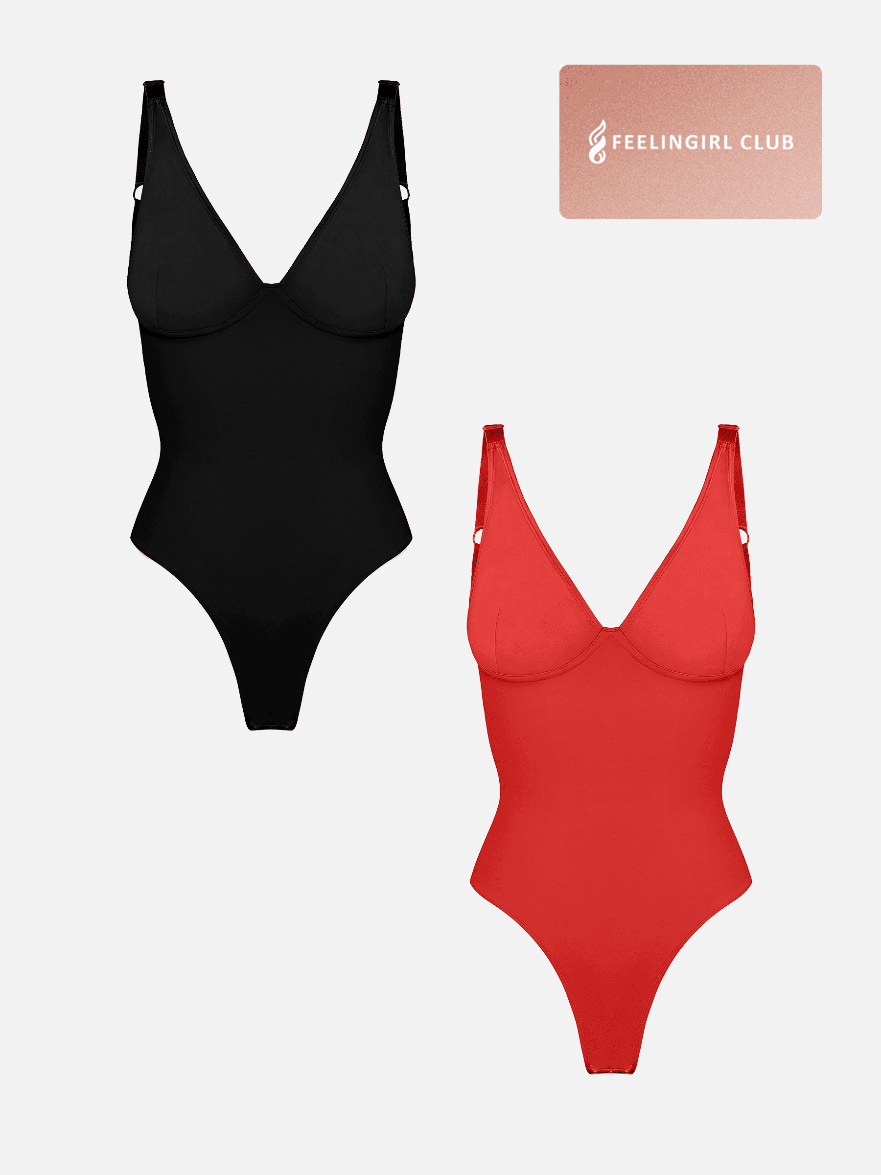 Feelingirl 2-Pack Deep V Neck Tummy Control Shapewear Bodysuit Bundle