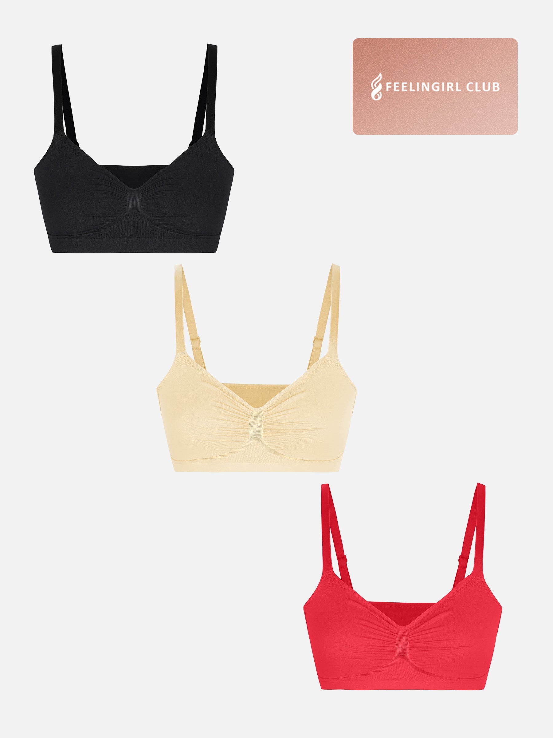 Feelingirl 3-Pack Smooth Seamless Wireless Bra Bundle