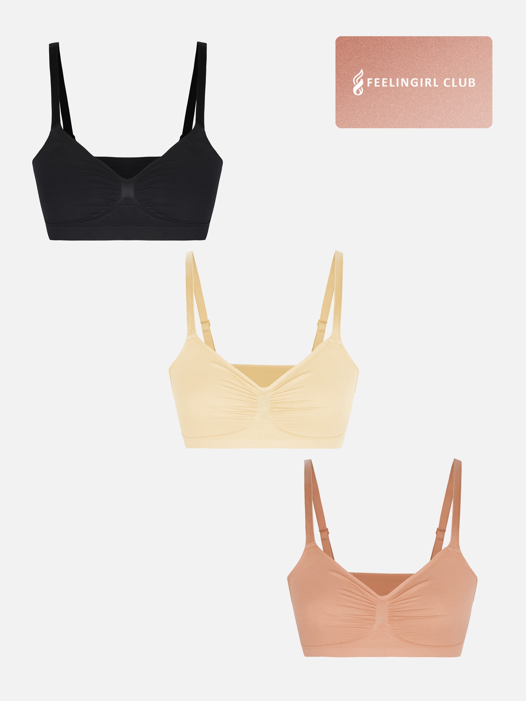 Feelingirl 3-Pack Smooth Seamless Wireless Bra Bundle