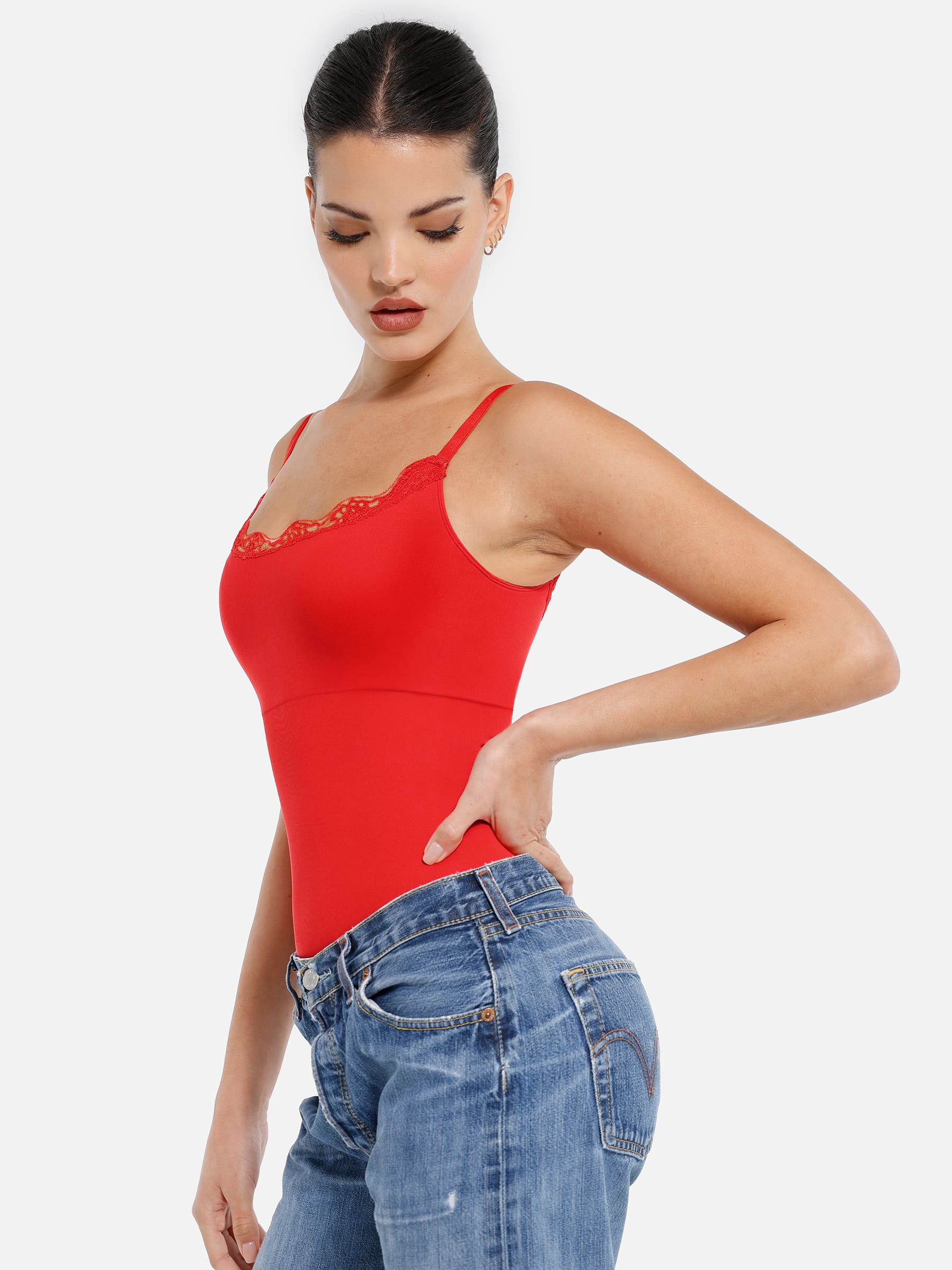 Feelingirl Lace Tight-Fit Seamless Thong Shapewear Bodysuit