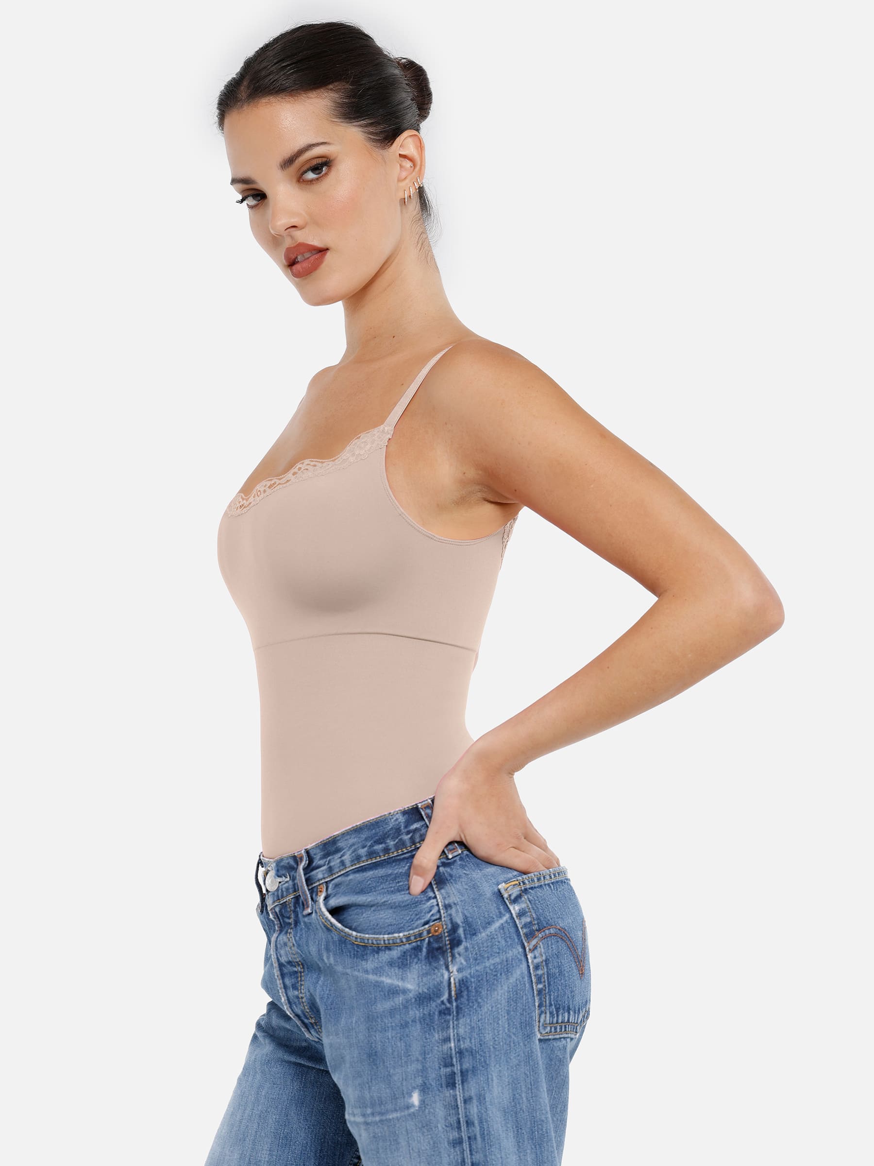 Feelingirl Lace Tight-Fit Seamless Thong Shapewear Bodysuit