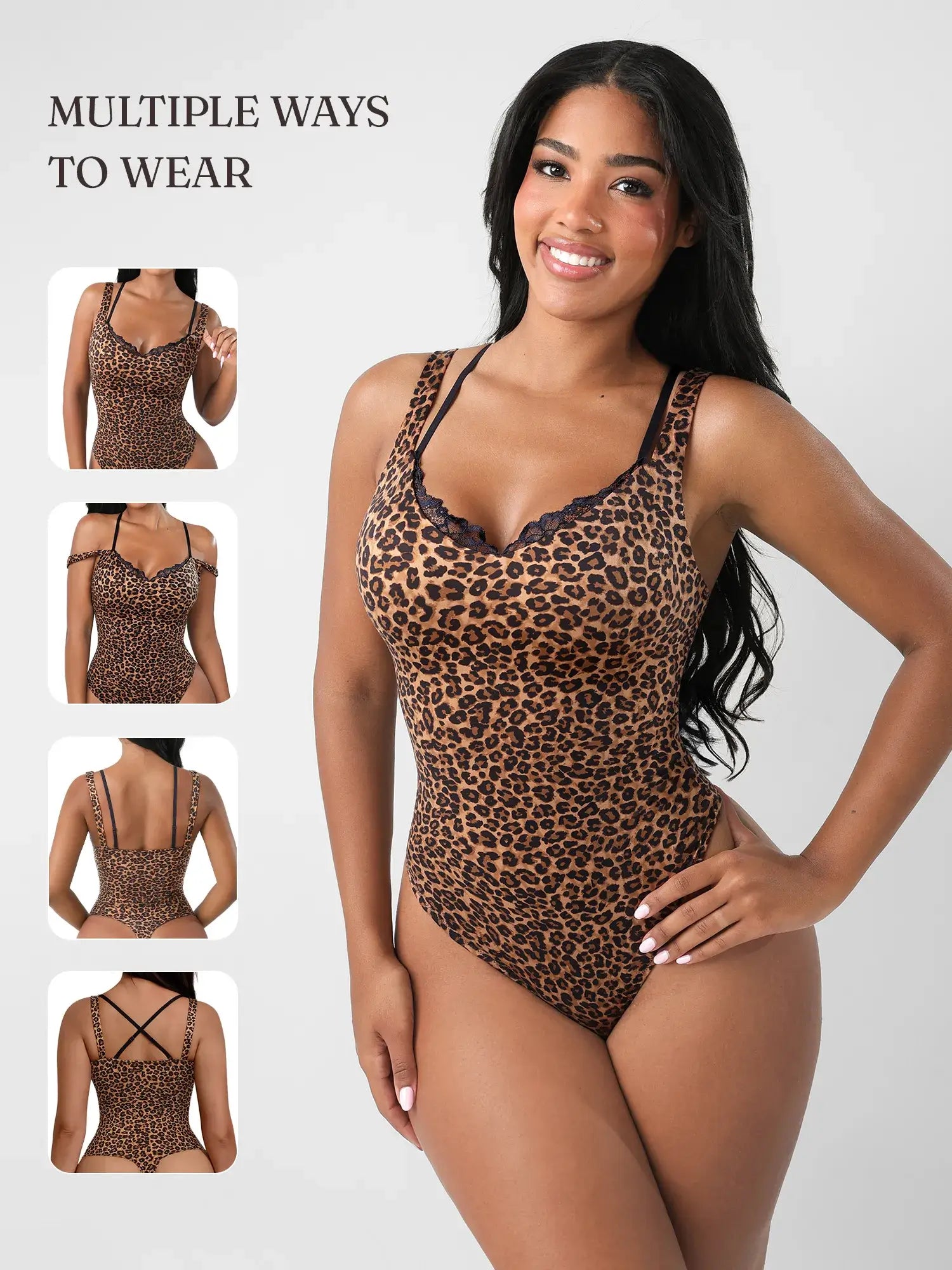 Feelingirl Lace-Trimmed Deep V Bodysuit