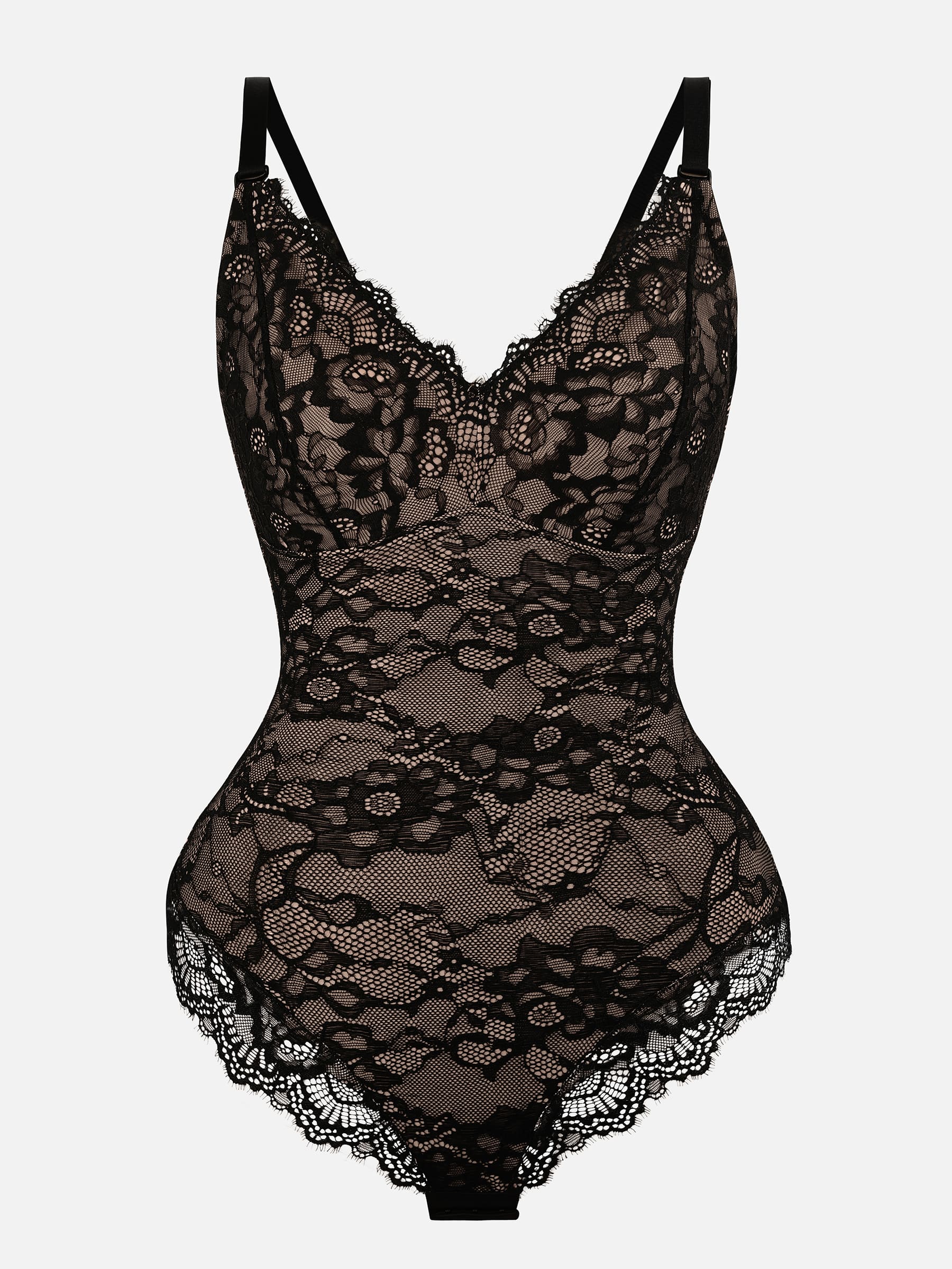 Feelingirl Lace V Neck Full Thong Bodysuit