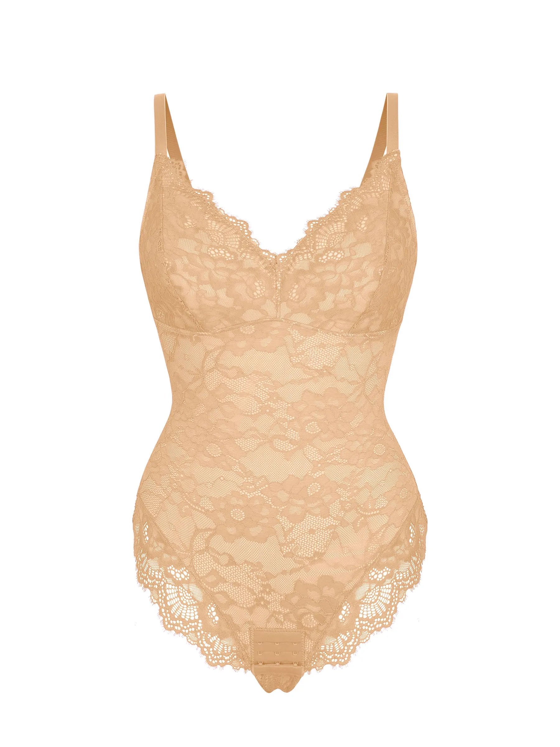 Feelingirl Lace V Neck Full Thong Bodysuit