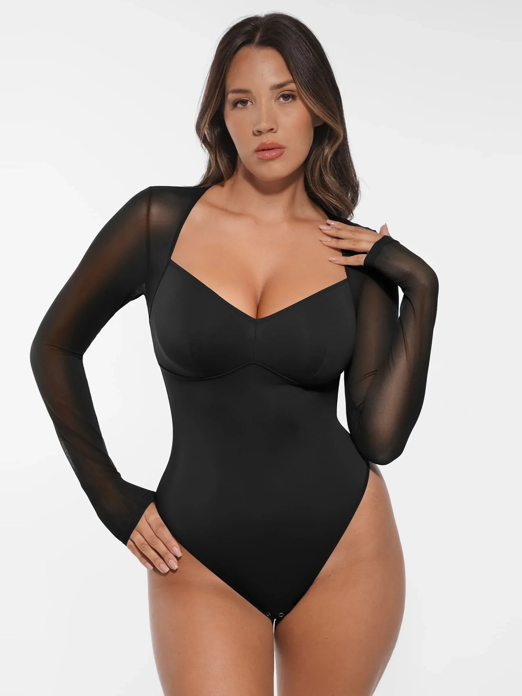 Feelingirl Mesh Panel V-Neck Bodysuit [BOGO]