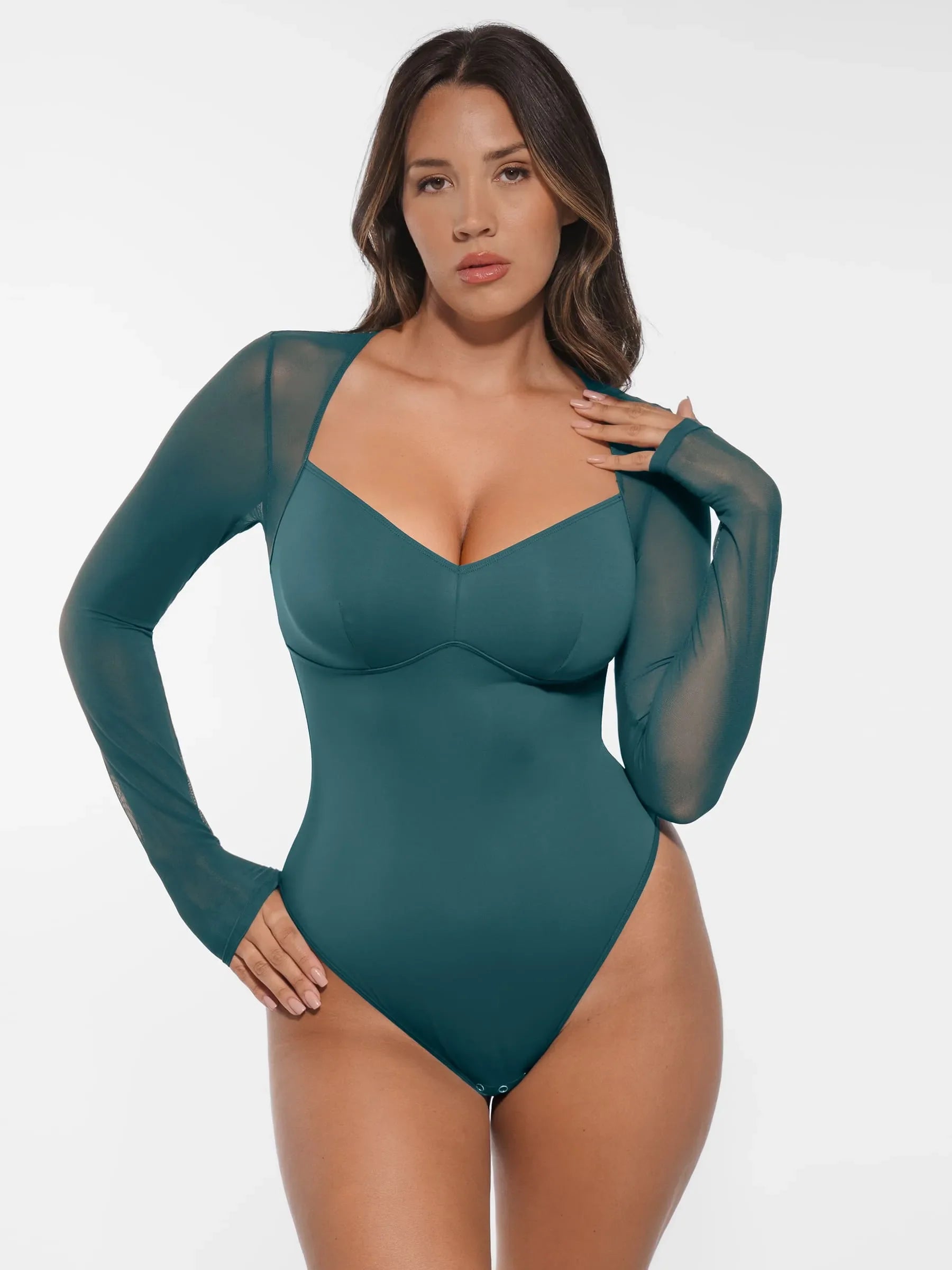 Feelingirl Mesh Panel V-Neck Bodysuit [BOGO]