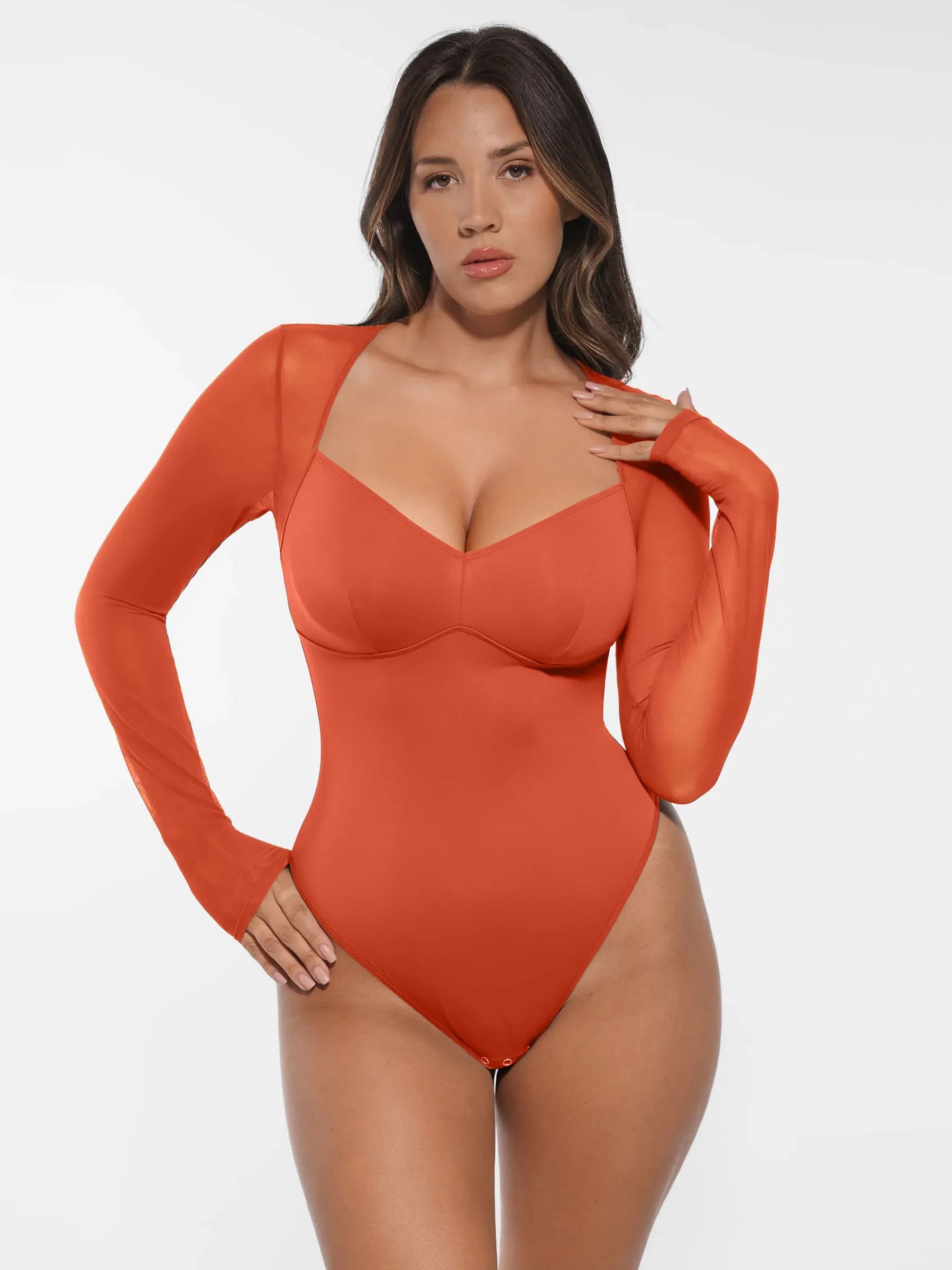 Feelingirl Mesh Panel V-Neck Bodysuit [BOGO]