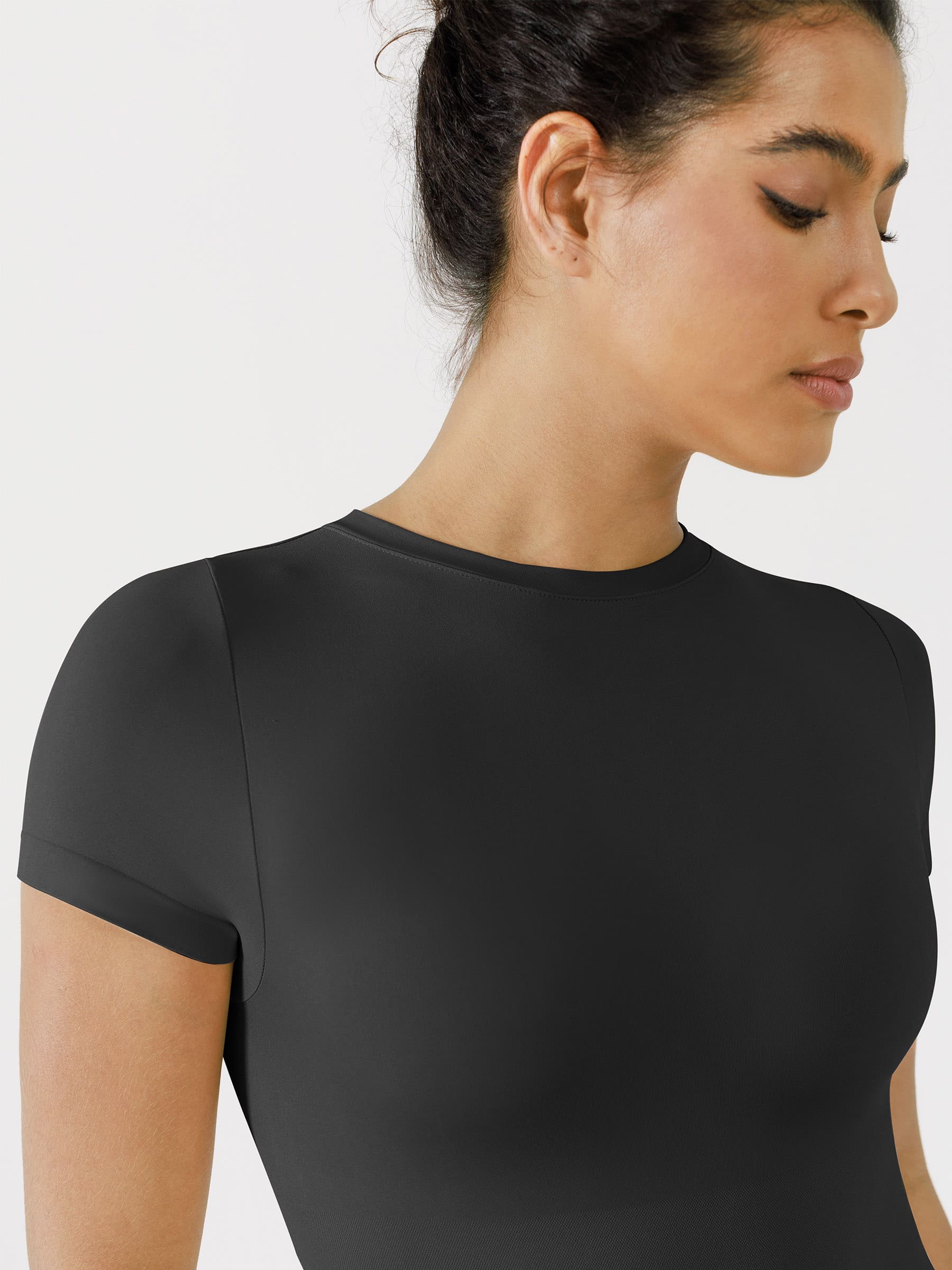 Feelingirl Seamless Bodysuit Smooth Soft Fabric Crew Neck Short Sleeve