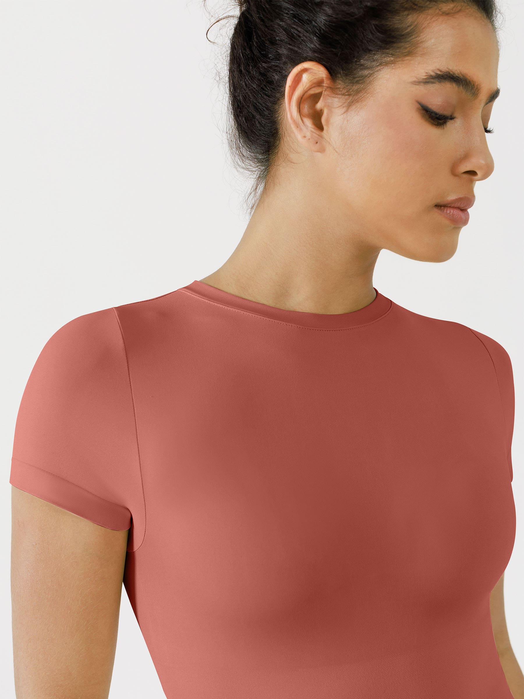 Feelingirl Seamless Bodysuit Smooth Soft Fabric Crew Neck Short Sleeve