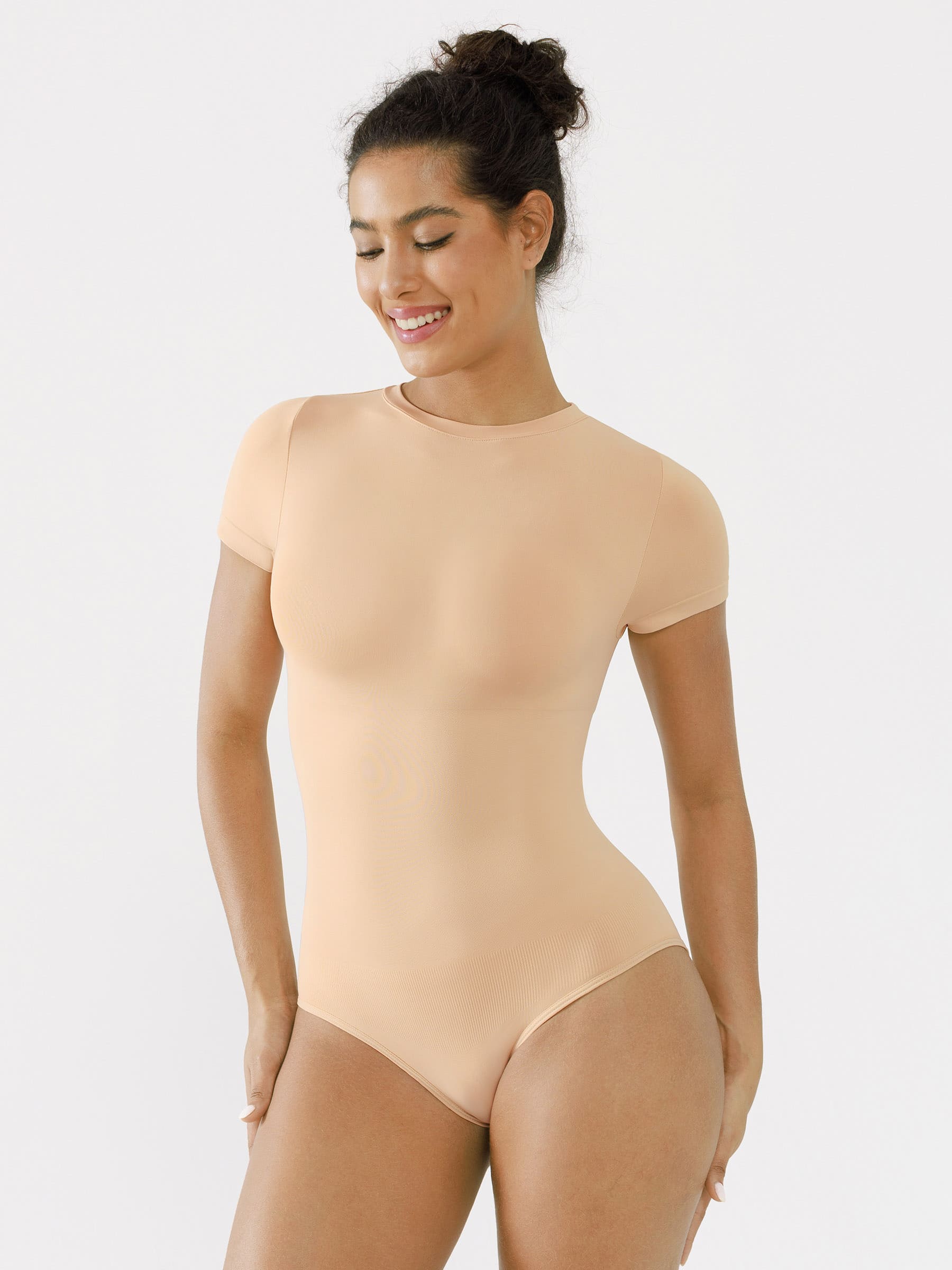 Feelingirl Seamless Bodysuit Smooth Soft Fabric Crew Neck Short Sleeve