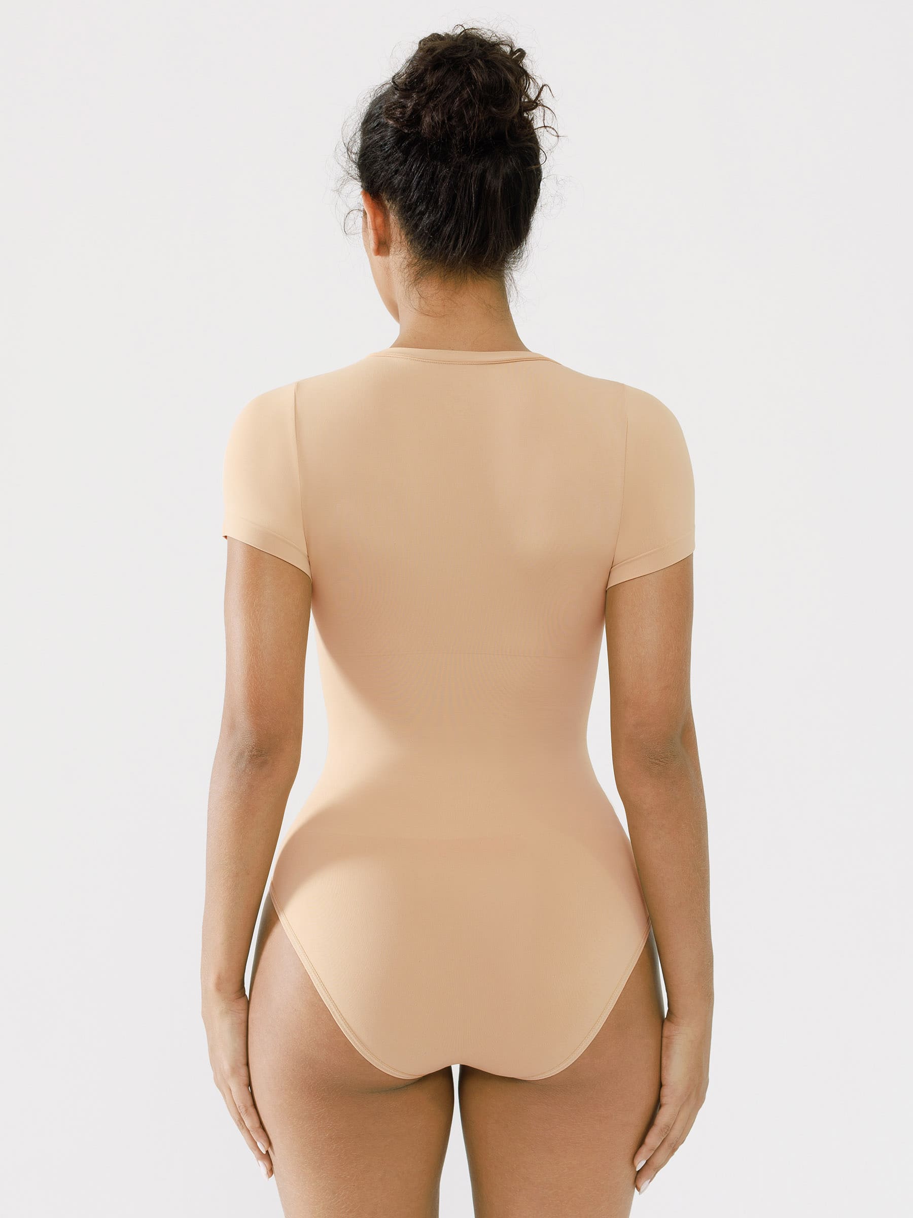 Feelingirl Seamless Bodysuit Smooth Soft Fabric Crew Neck Short Sleeve